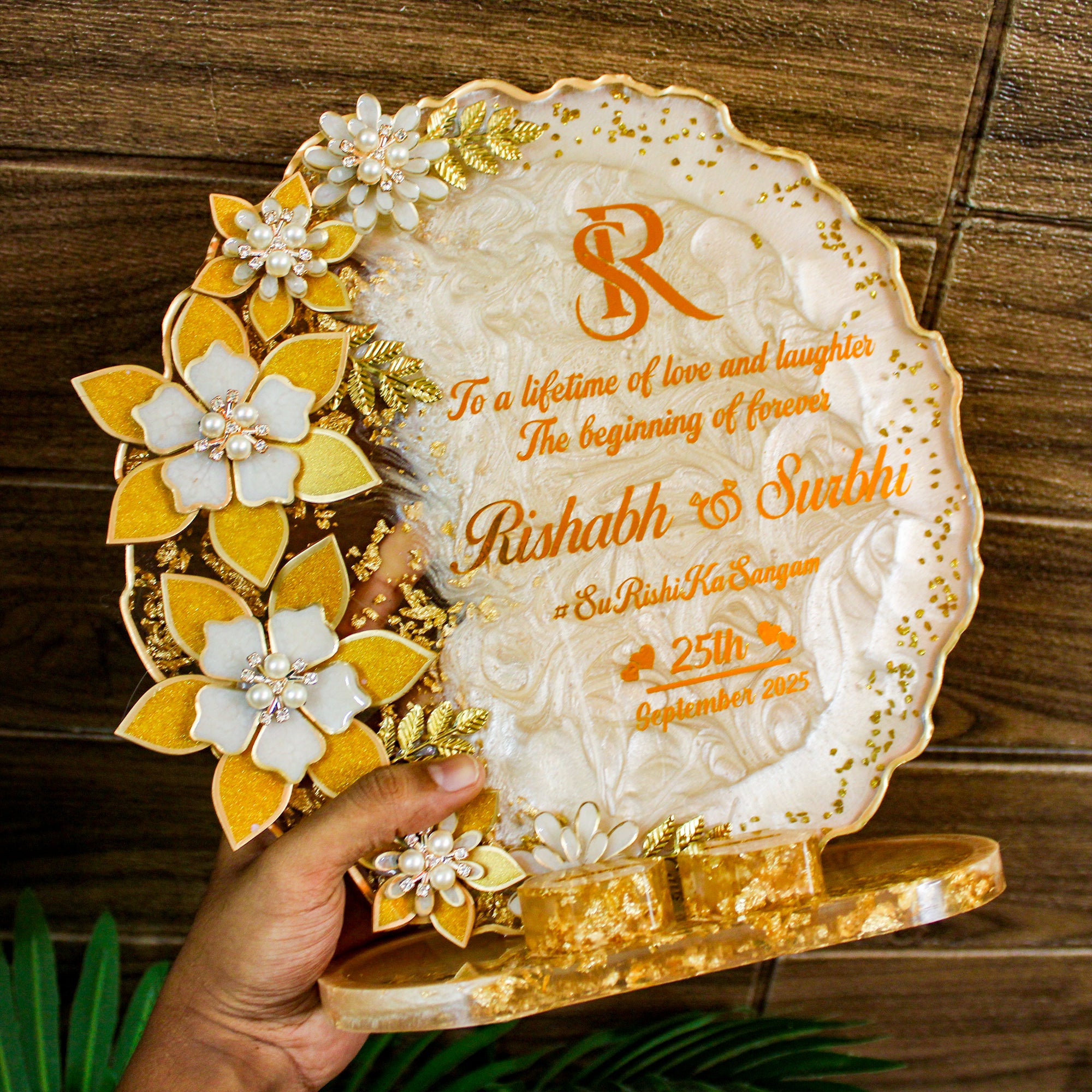 Rezica™ Royal Resin Wedding Engagement Ring Platter (Beige Themed 2)
