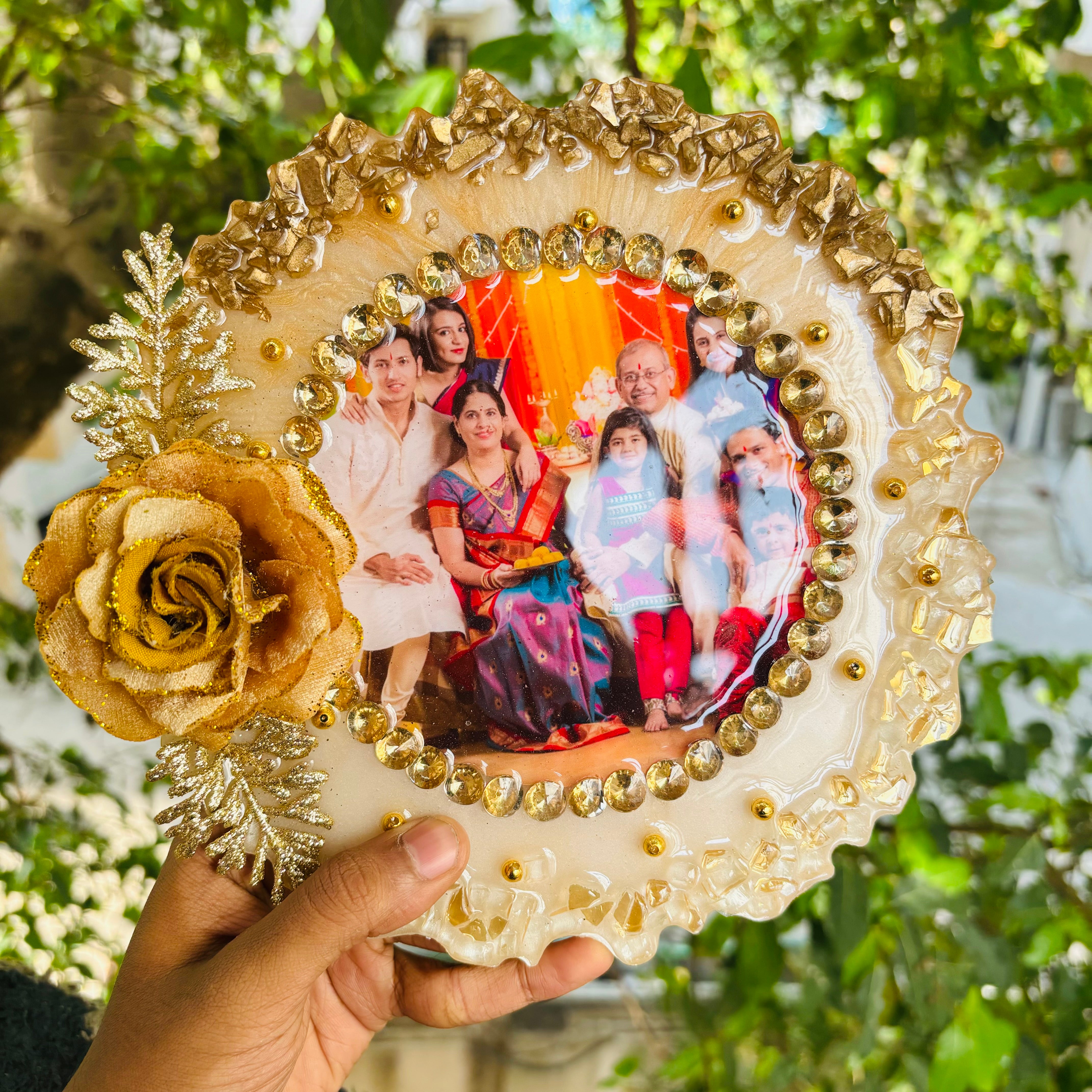 Majestic Goldstone Customized Photo Frame 8 Inches with Golden Metal Stand