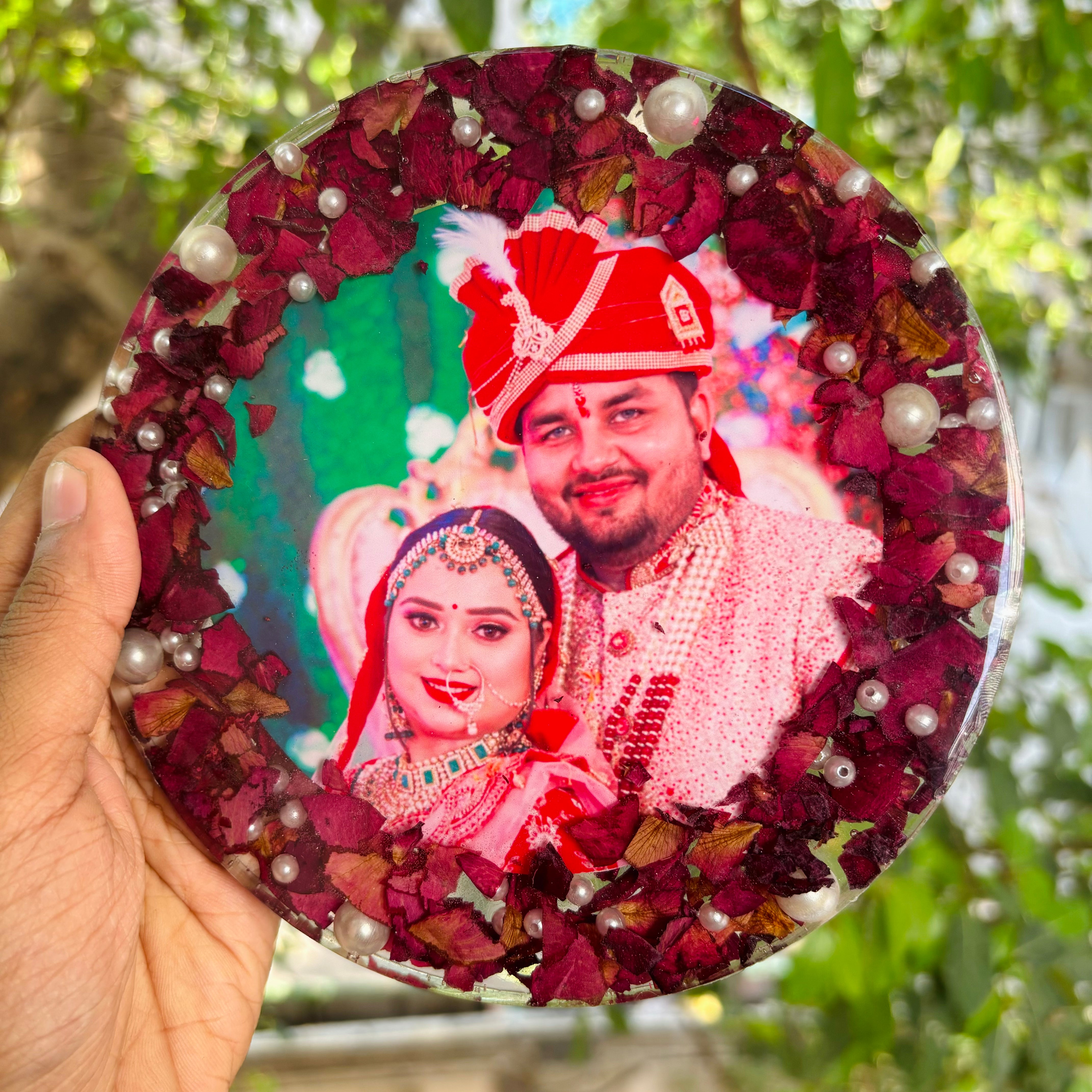 Preserved Rose Customized Photo Frame 6 Inches with Golden Stand