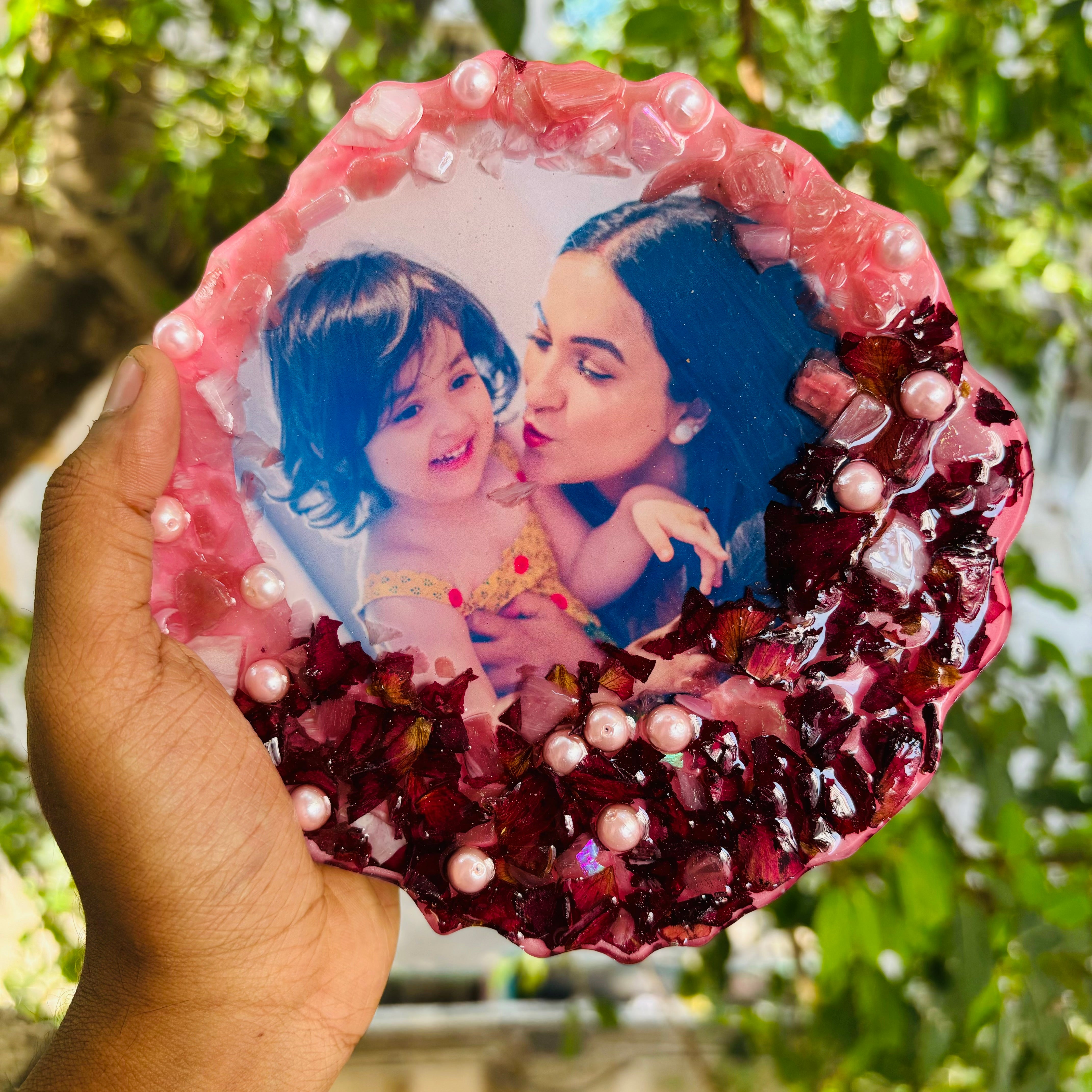 Petal Pink Perfection Rose Preserved Photo Frame 6 Inches with Golden Stand