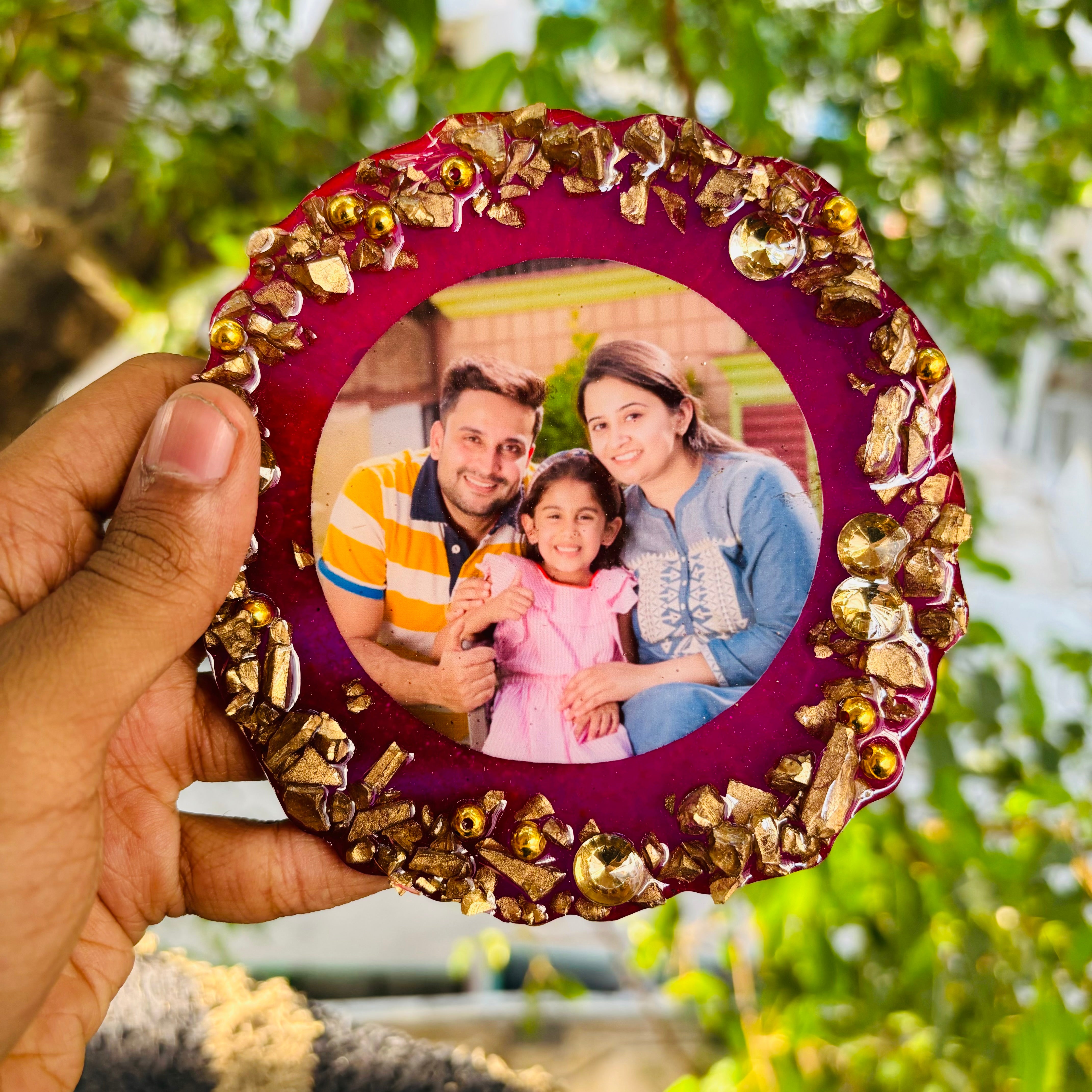 Lavish Purple Majesty Customized Photo Frame 5 Inches with Golden Stand