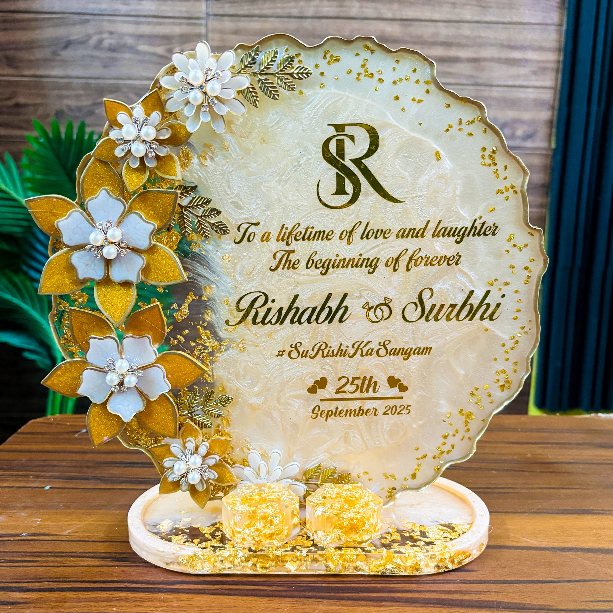 Rezica™ Royal Resin Wedding Engagement Ring Platter (Beige Themed 2)