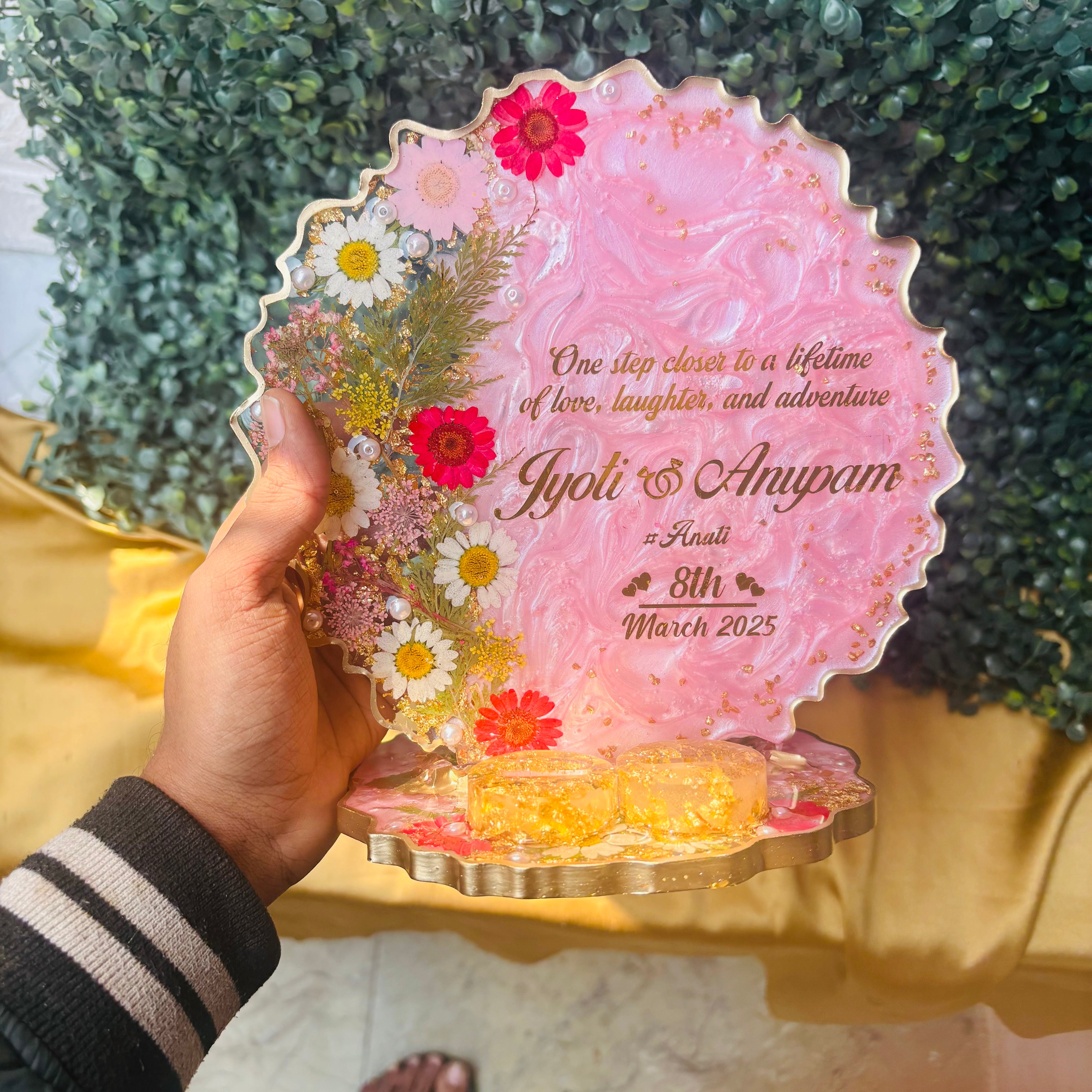 Rezica™ Royal Resin Wedding Engagement Ring Platter (Pink Blossom Stand)