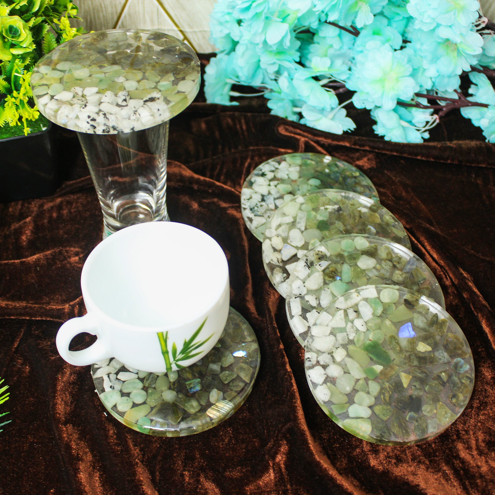 Earthen Elegance Premium Stone Resin Coaster Set