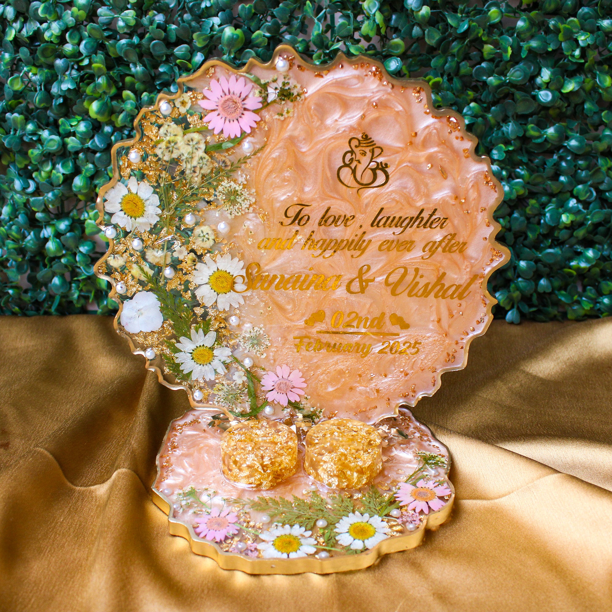 Rezica™ Royal Resin Wedding Engagement Ring Platter (Peach Blossom Stand)