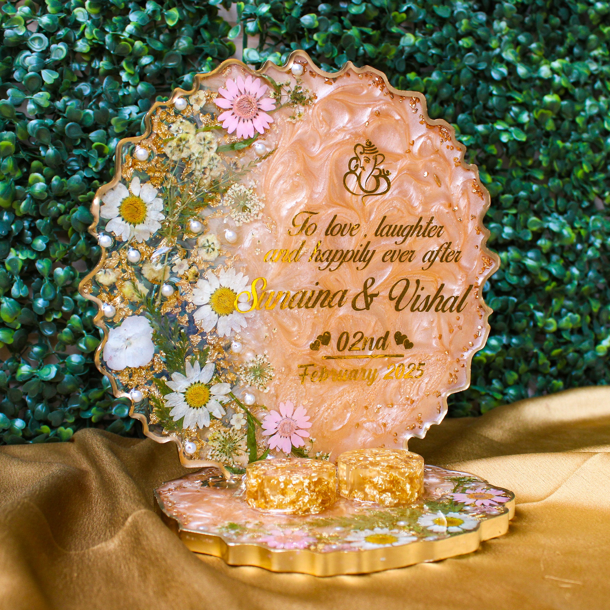 Rezica™ Royal Resin Wedding Engagement Ring Platter (Peach Blossom Stand)