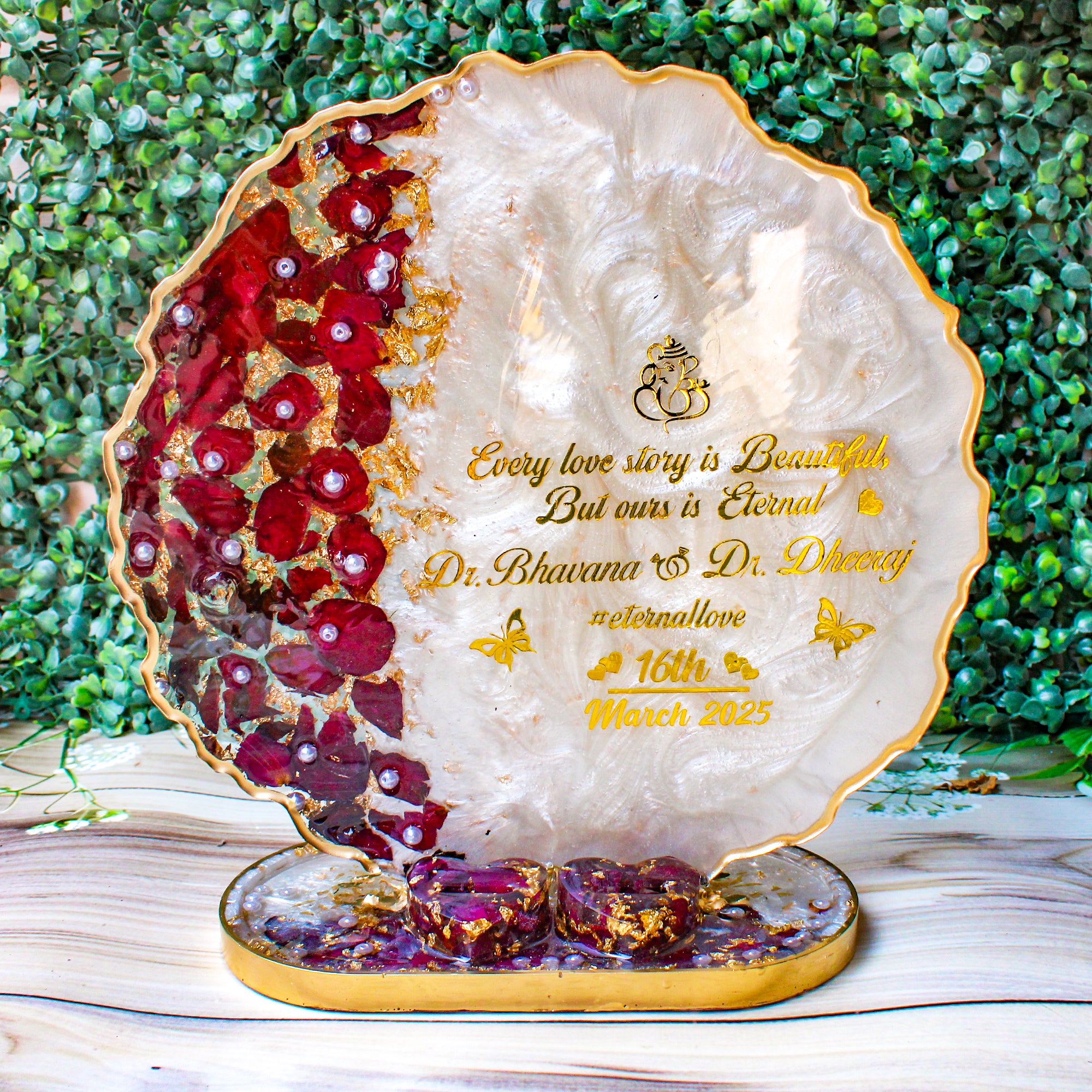 Rezica™ Royal Resin Wedding Engagement Ring Platter (White Rose Themed Stand)