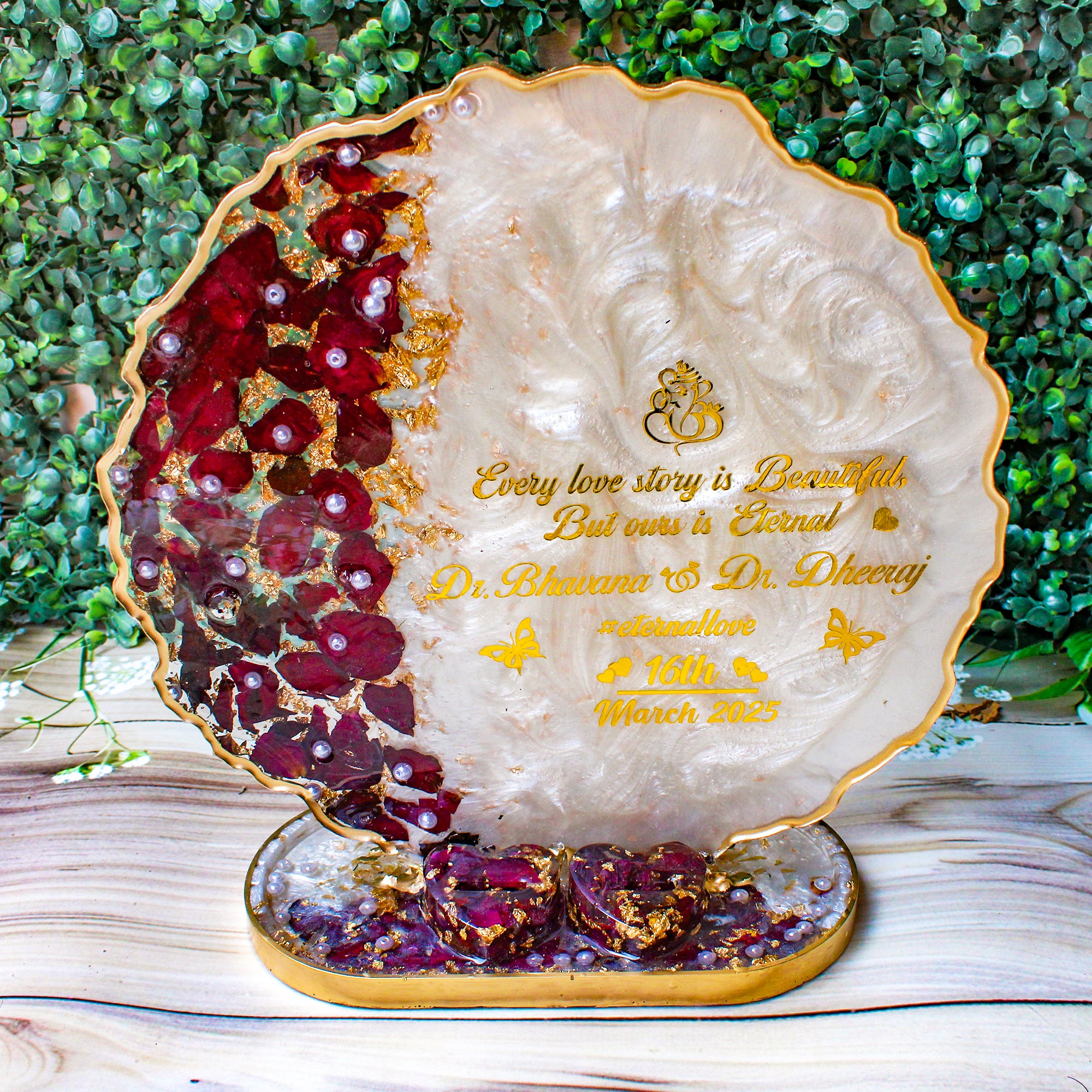 Rezica™ Royal Resin Wedding Engagement Ring Platter (White Rose Themed Stand)