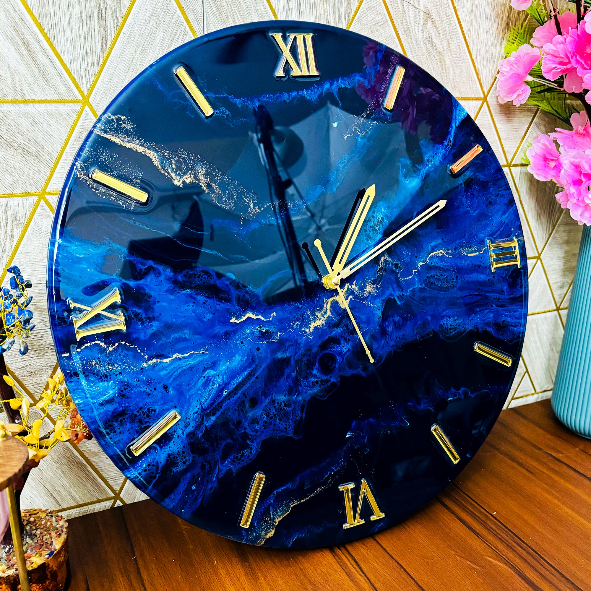 Midnight Azure Royal Blue Large Premium Wall Clock