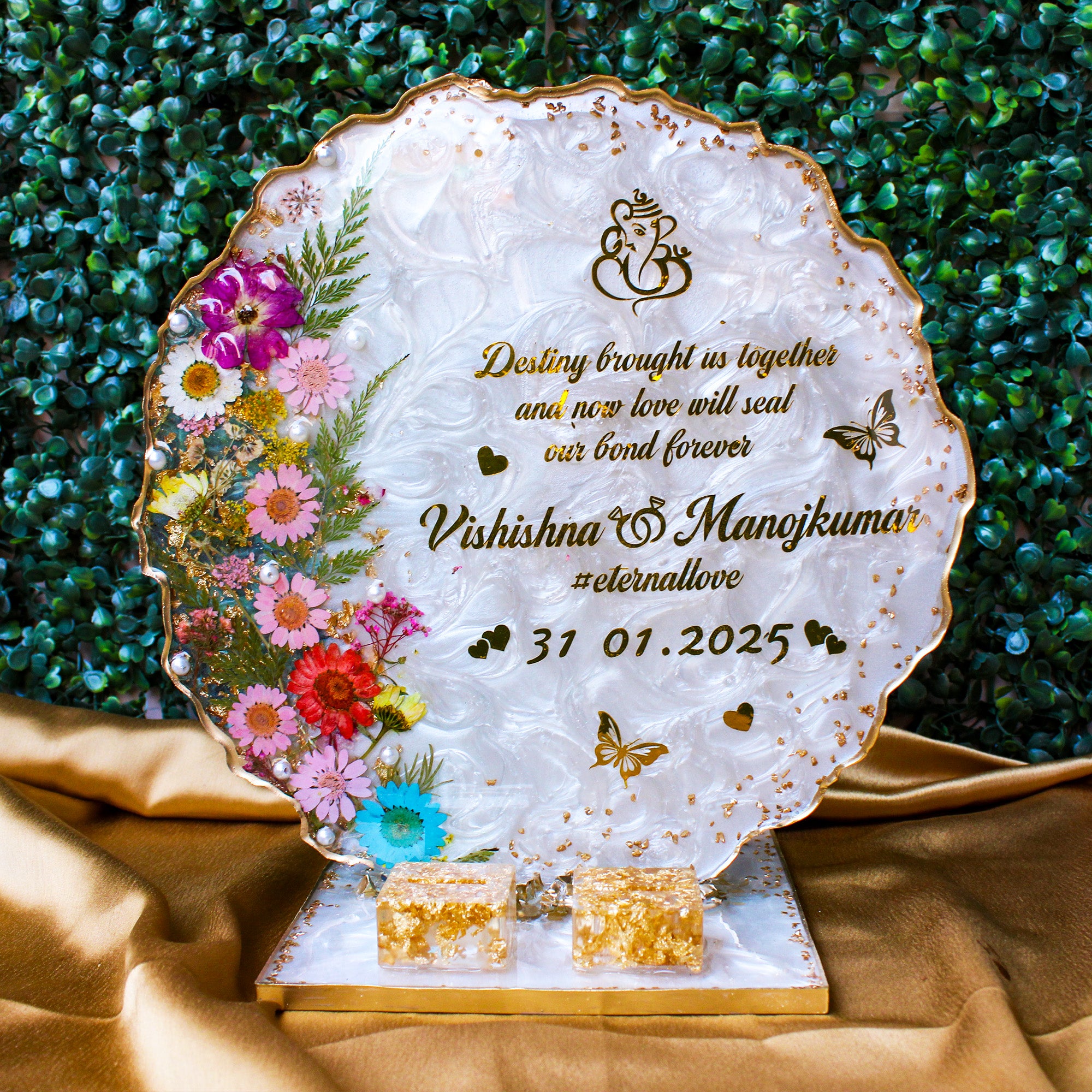 Rezica™ Royal Resin Wedding Engagement Ring Platter (Floral Blossom Stand)