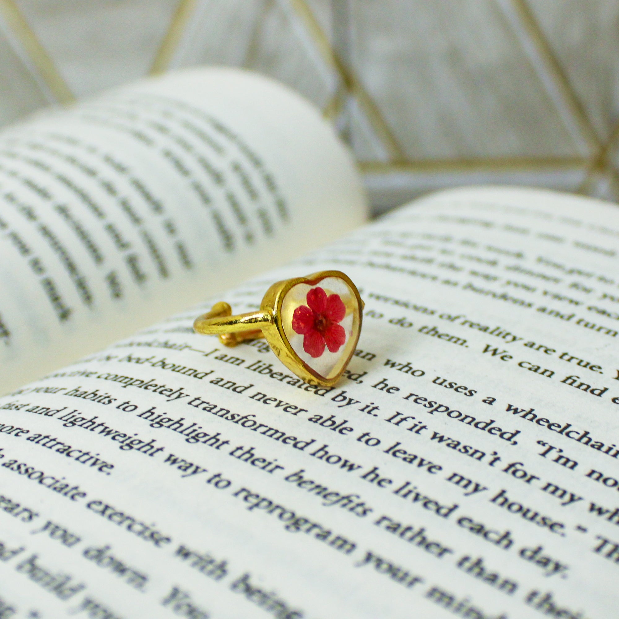 Ruby Prism Plum Blossom Ring with Real Plum Flower