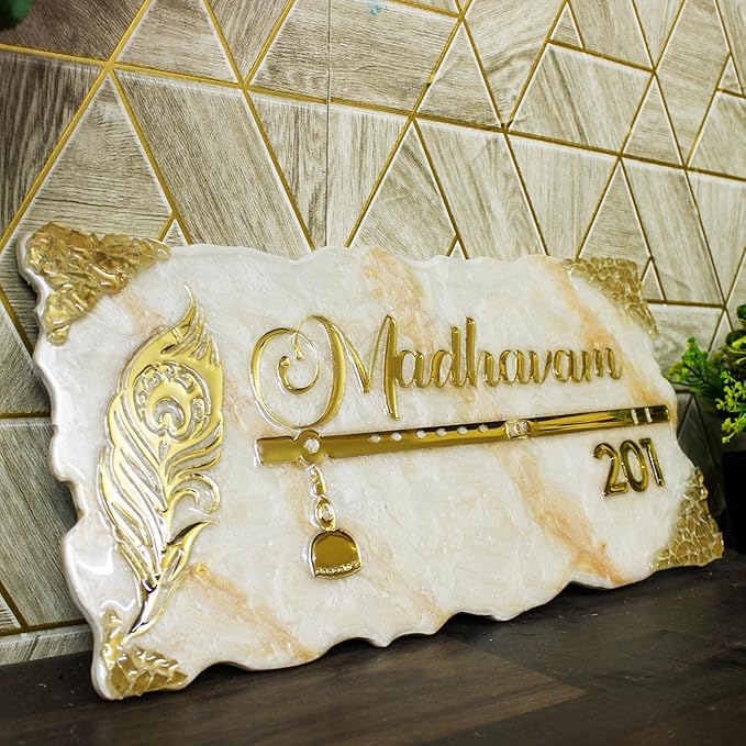 Majestic Gold Pearl Crest Insignia Name Plate for Home Entrance (Customizable)