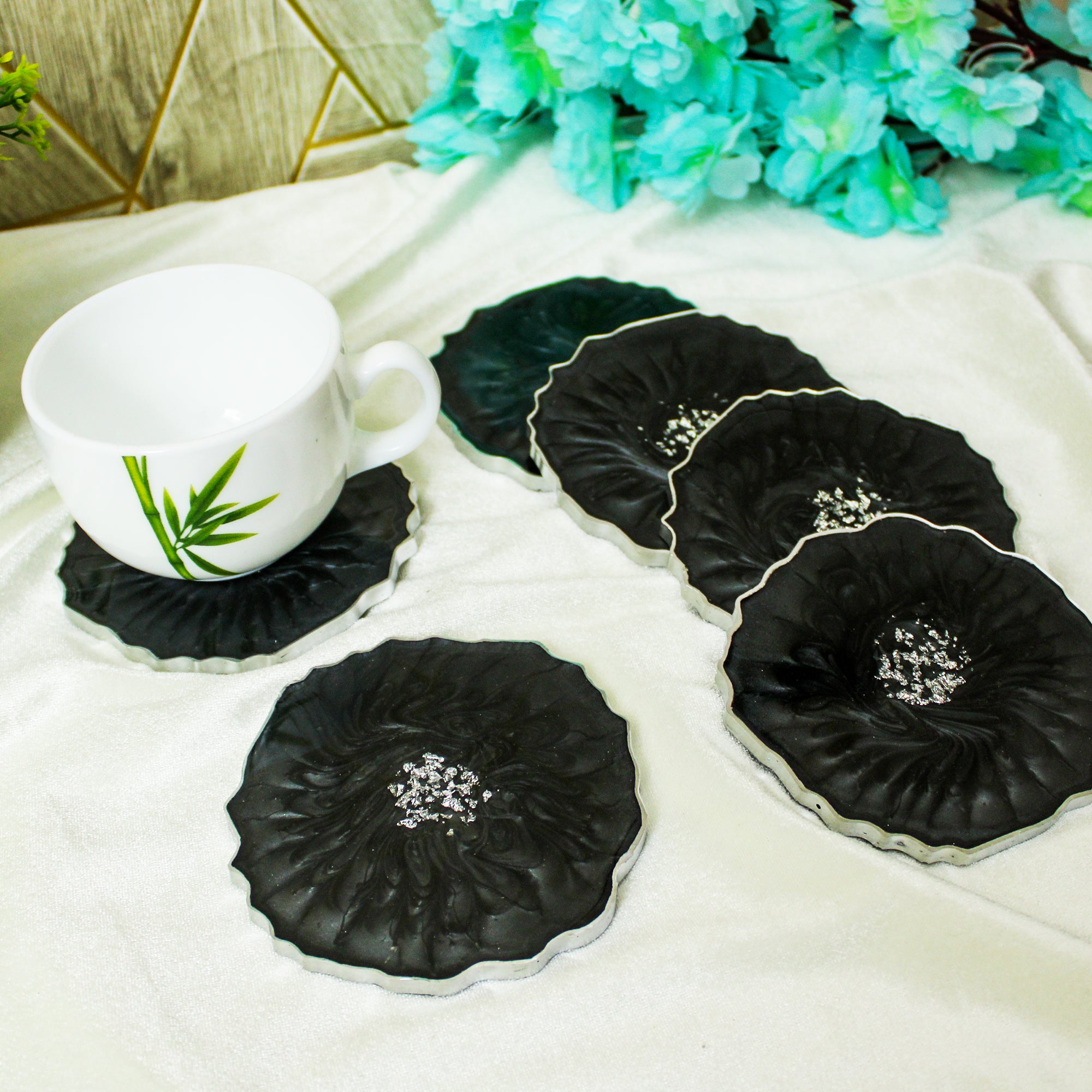 Black Pearl Premium Resin Coasters Set