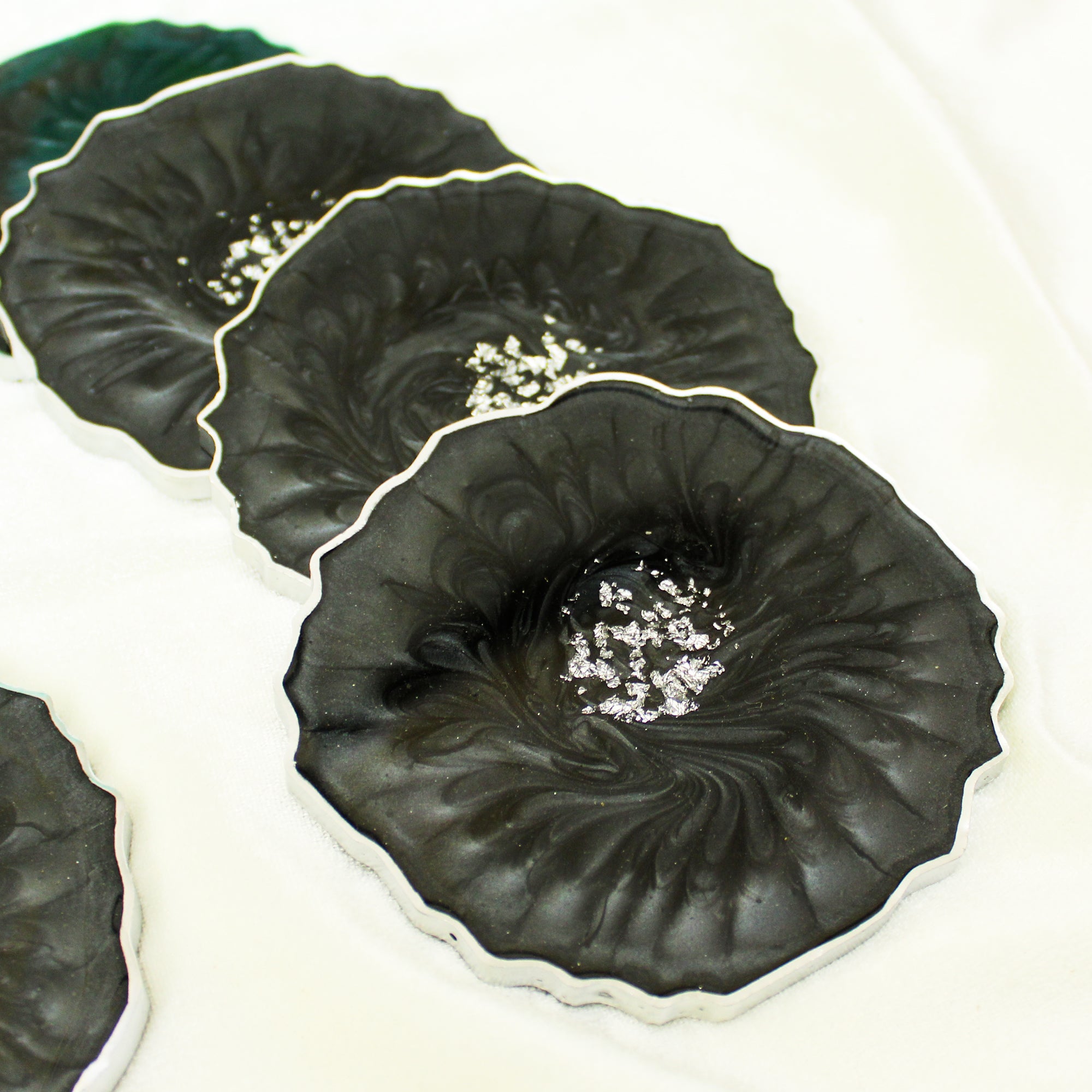 Black Pearl Premium Resin Coasters Set