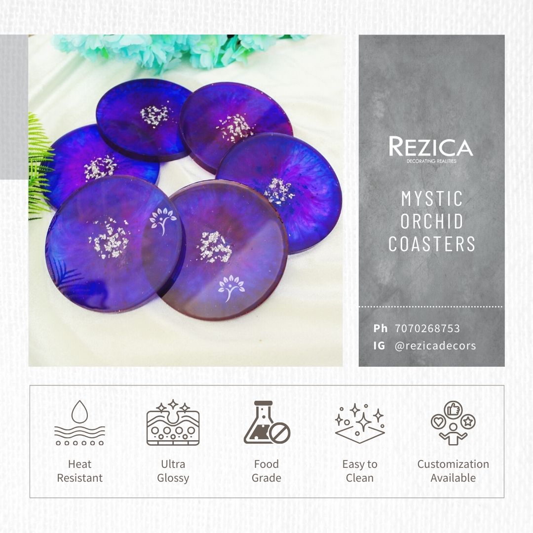 Mystic Orchid Fluorescent Resin Coaster Set