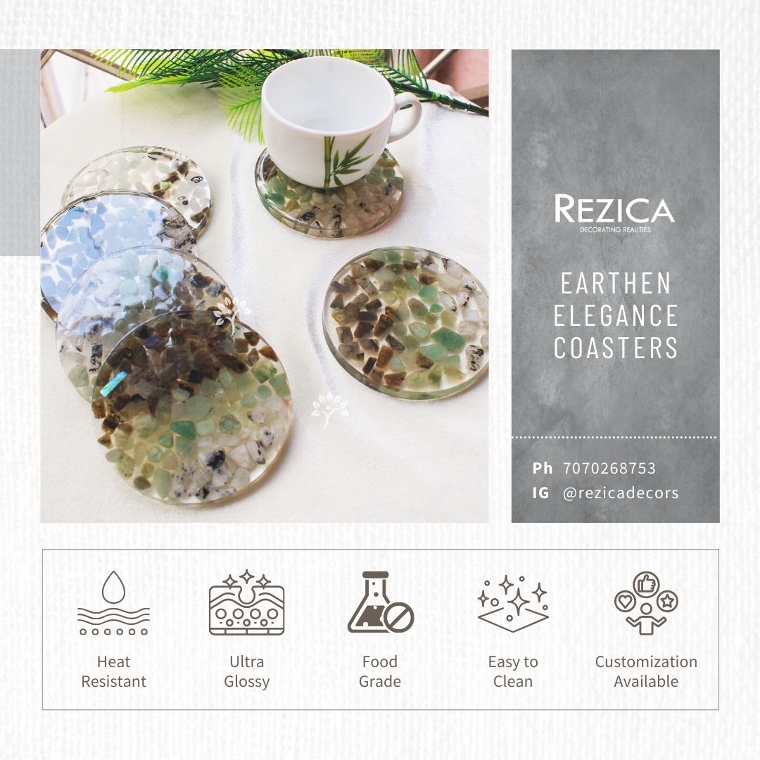 Earthen Elegance Premium Stone Resin Coaster Set