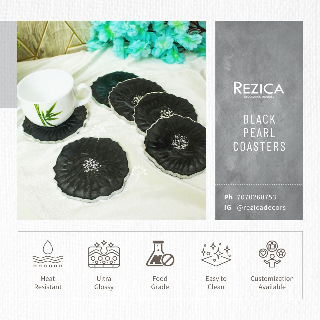 Black Pearl Premium Resin Coasters Set