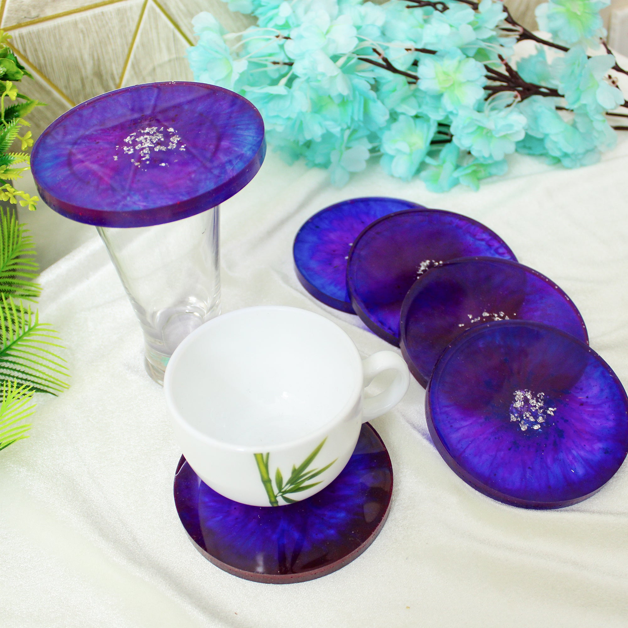 Mystic Orchid Fluorescent Resin Coaster Set