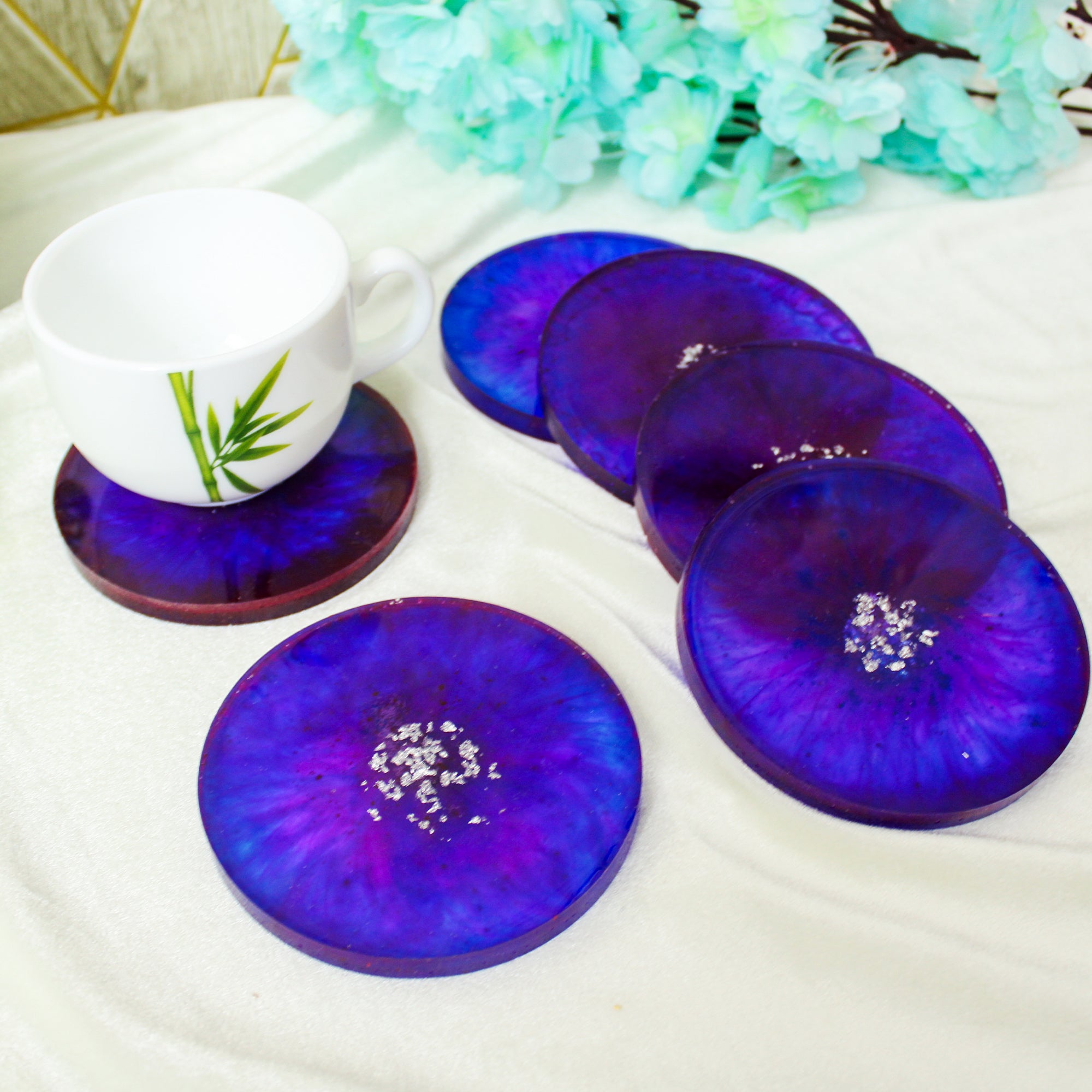 Mystic Orchid Fluorescent Resin Coaster Set