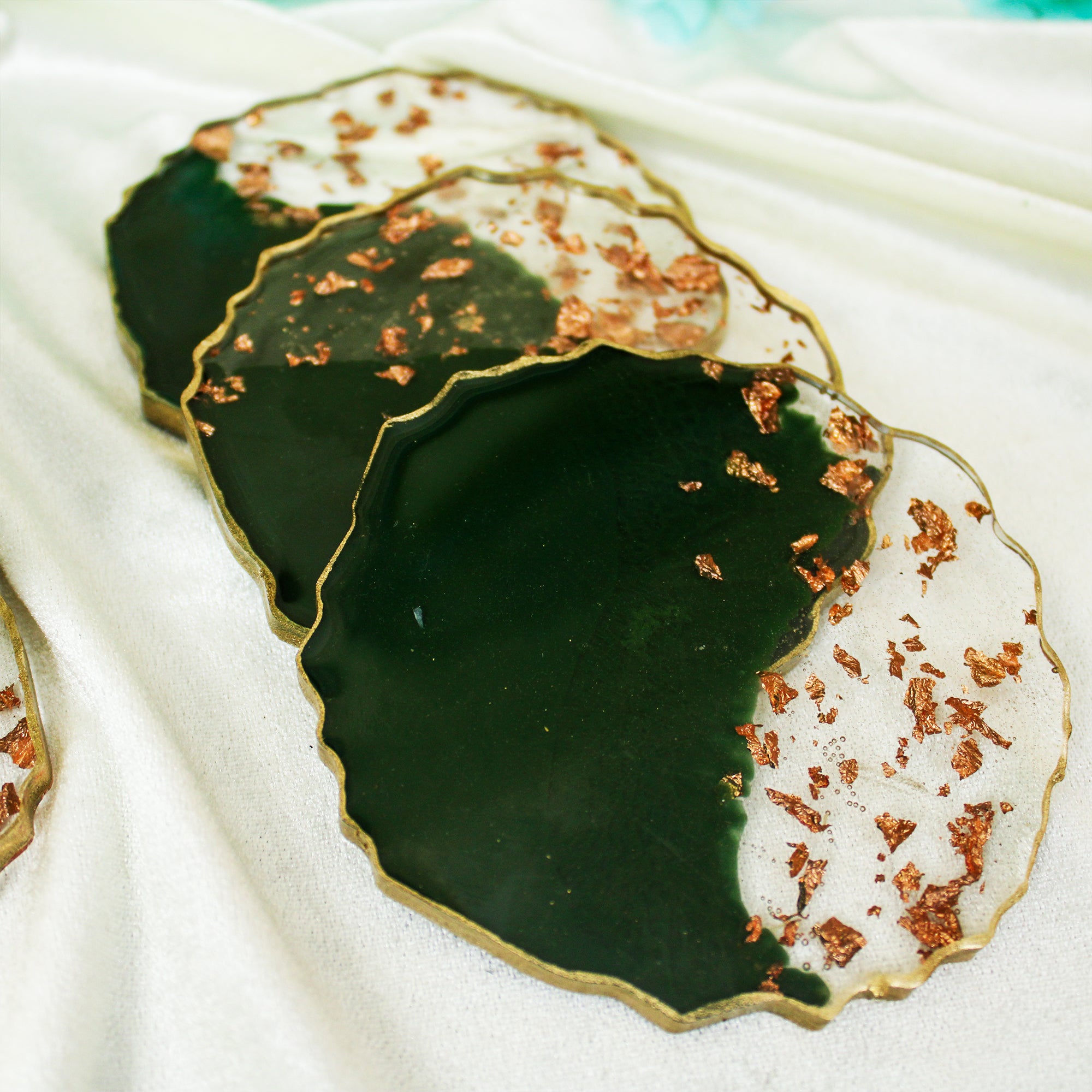 Emerald Gilded Premium Resin Coasters Set