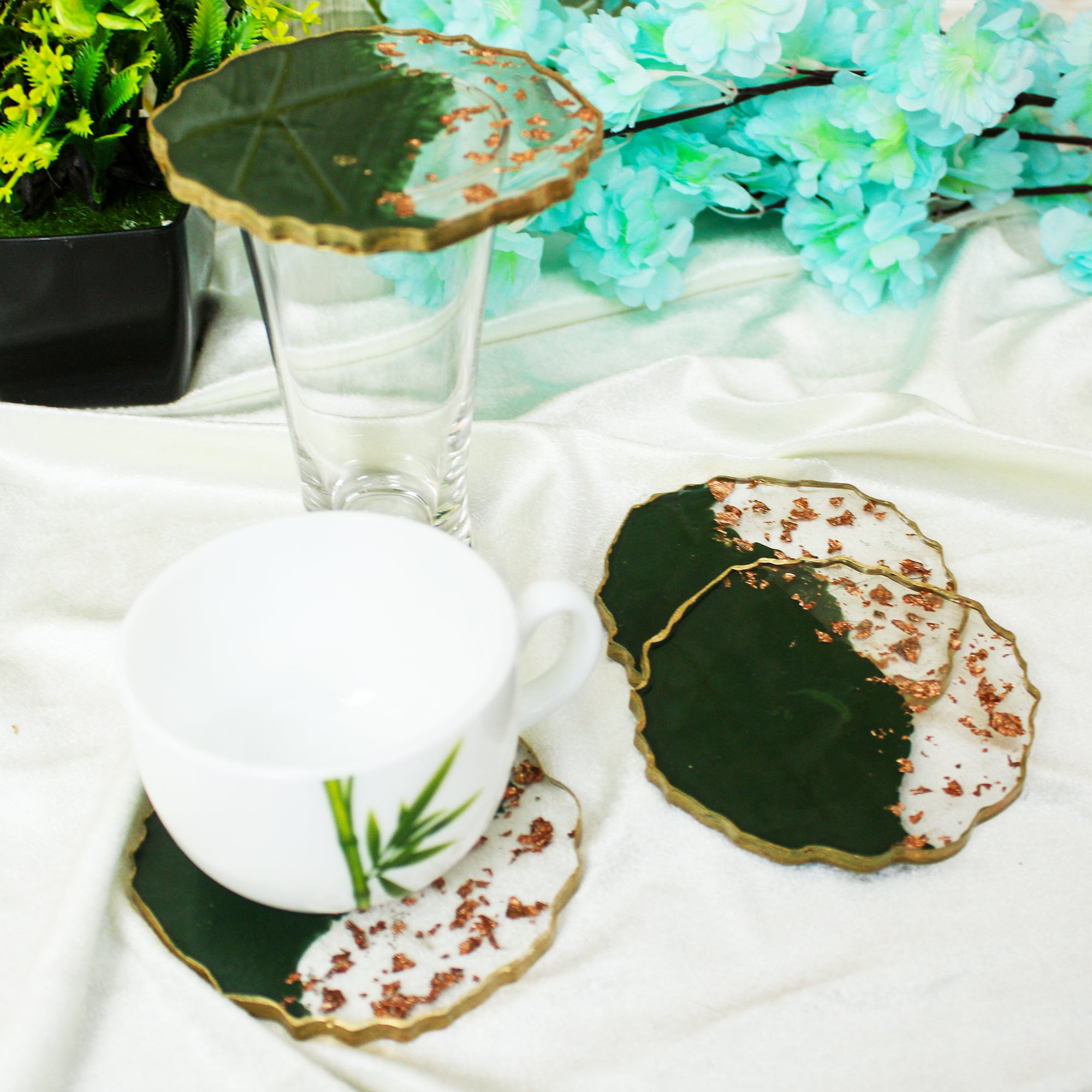 Emerald Gilded Premium Resin Coasters Set