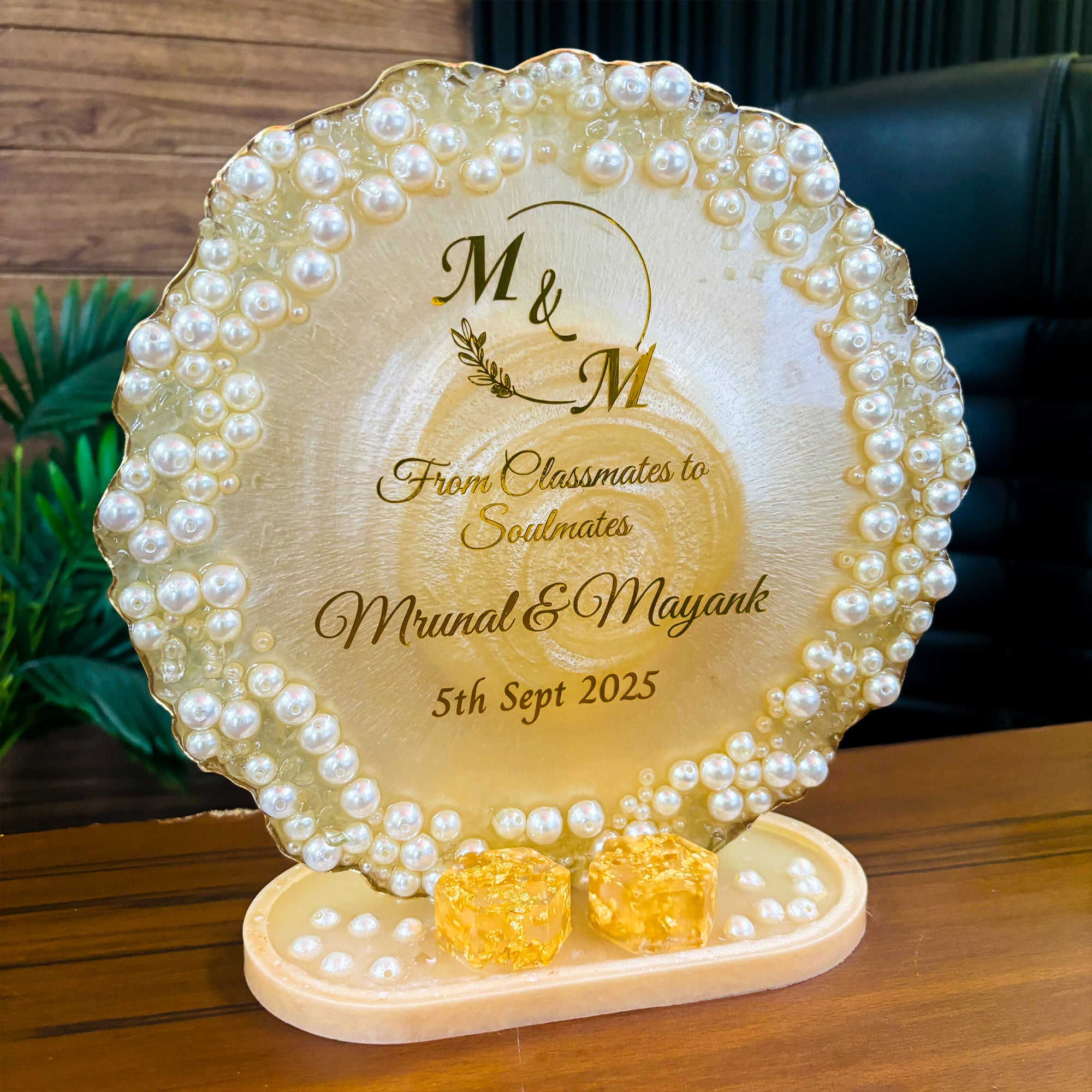 Rezica™ Royal Resin Wedding Engagement Ring Platter (Beige n pearl)