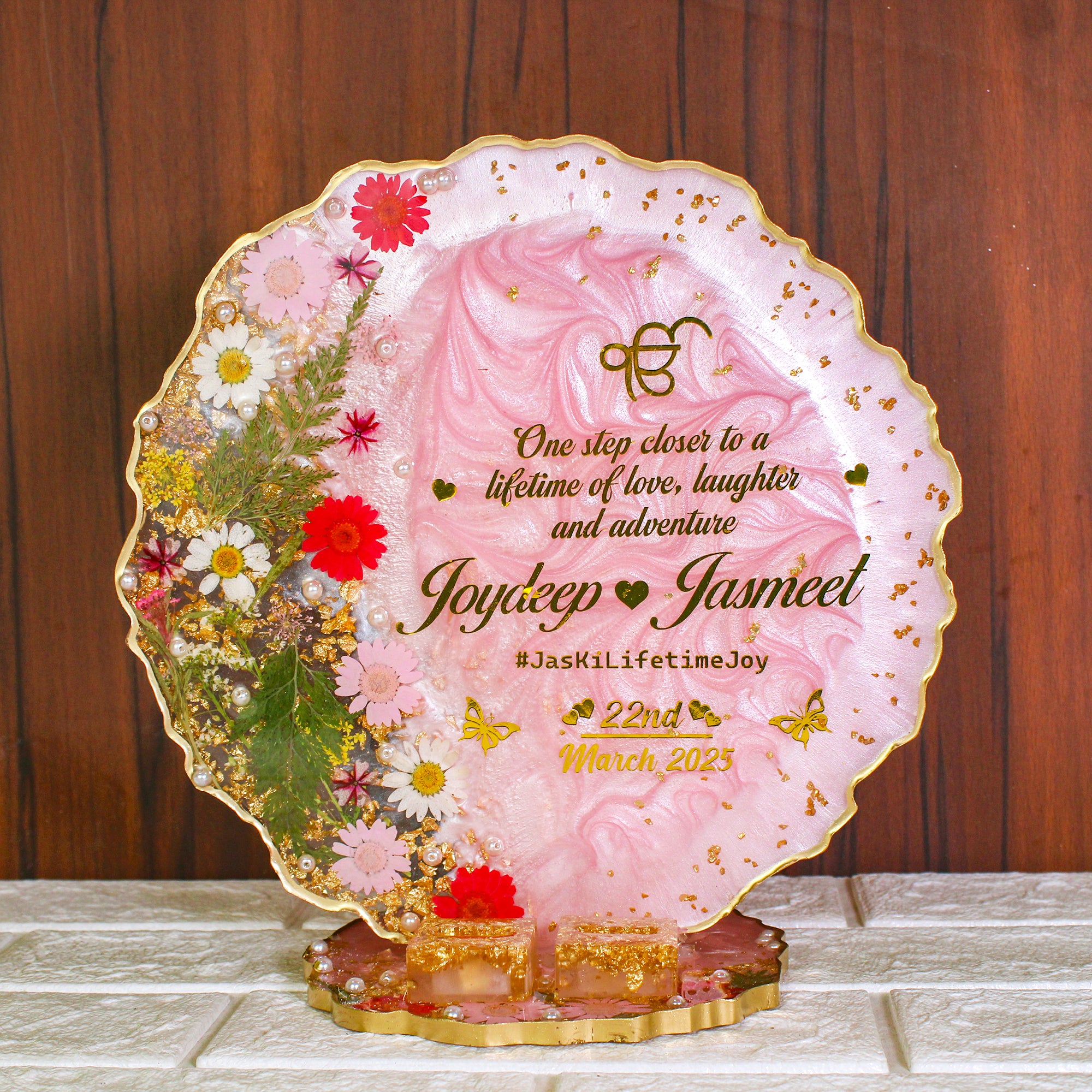 Rezica™ Royal Resin Wedding Engagement Ring Platter (Pink Blossom Stand)