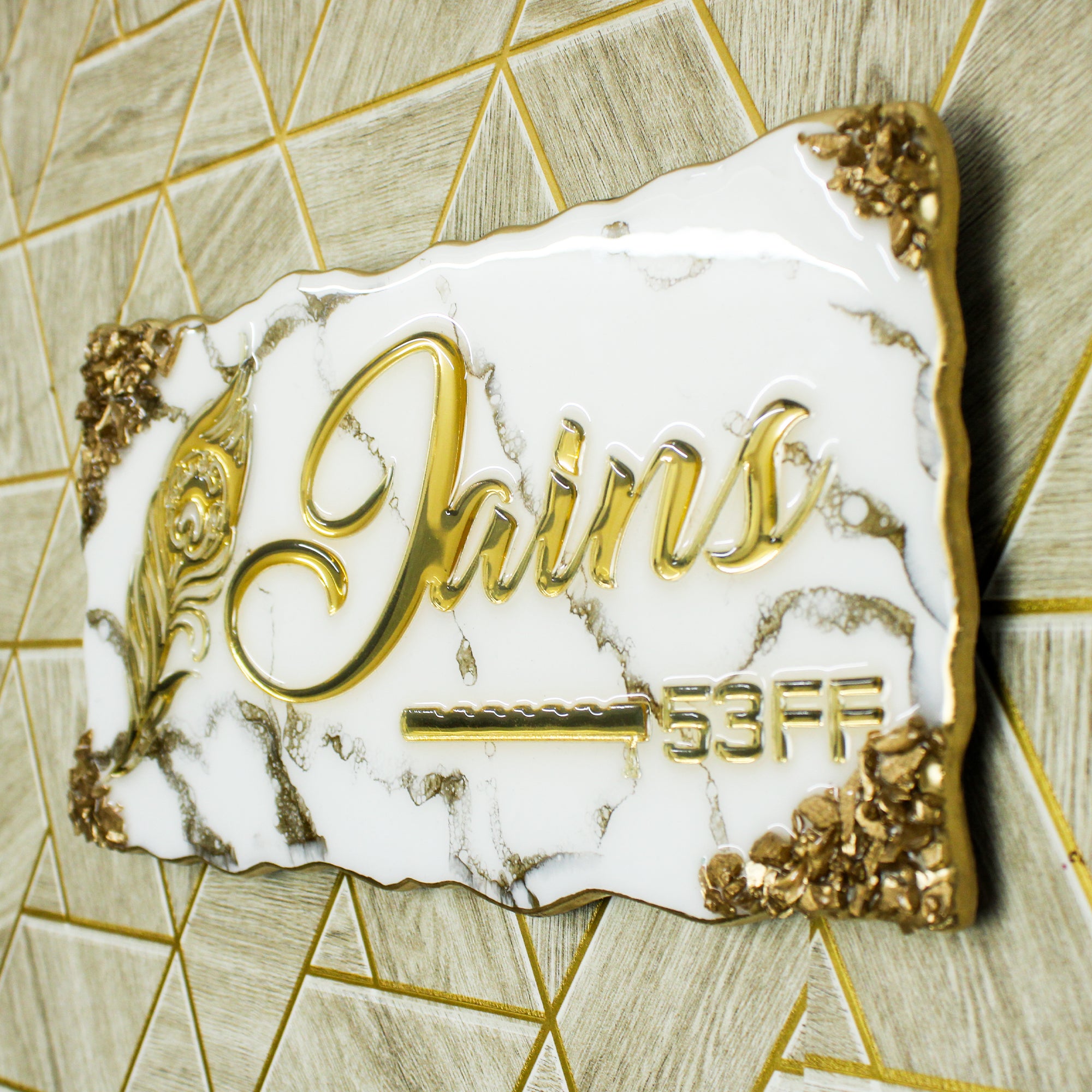 Pearlized Gold and White Signature Name Plate (Customizable)