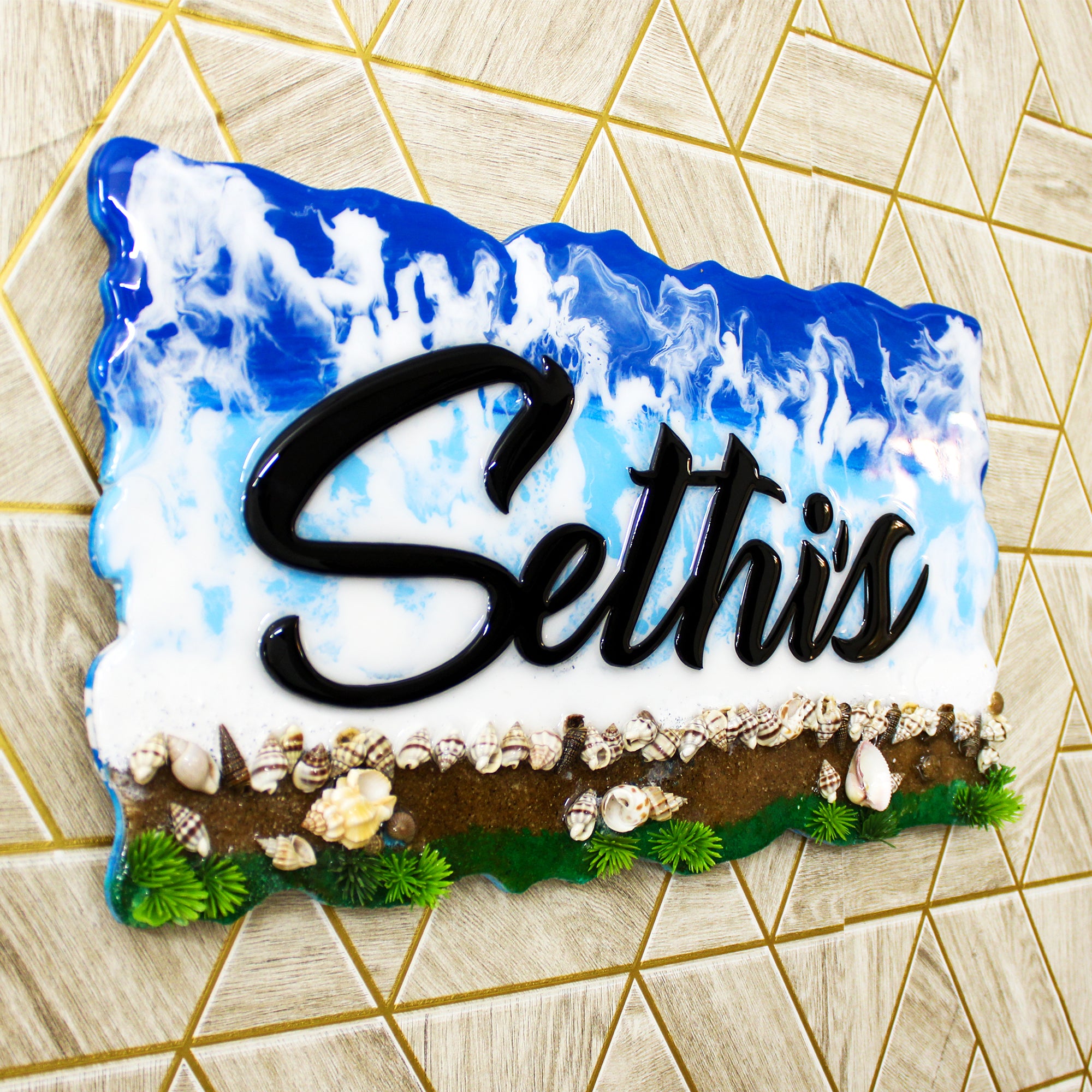 Aquamarine Splendor Luxury Name Plate (Customizable)