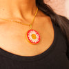 Scarlet Secret Garden Pendant with Real Daisy Flowers