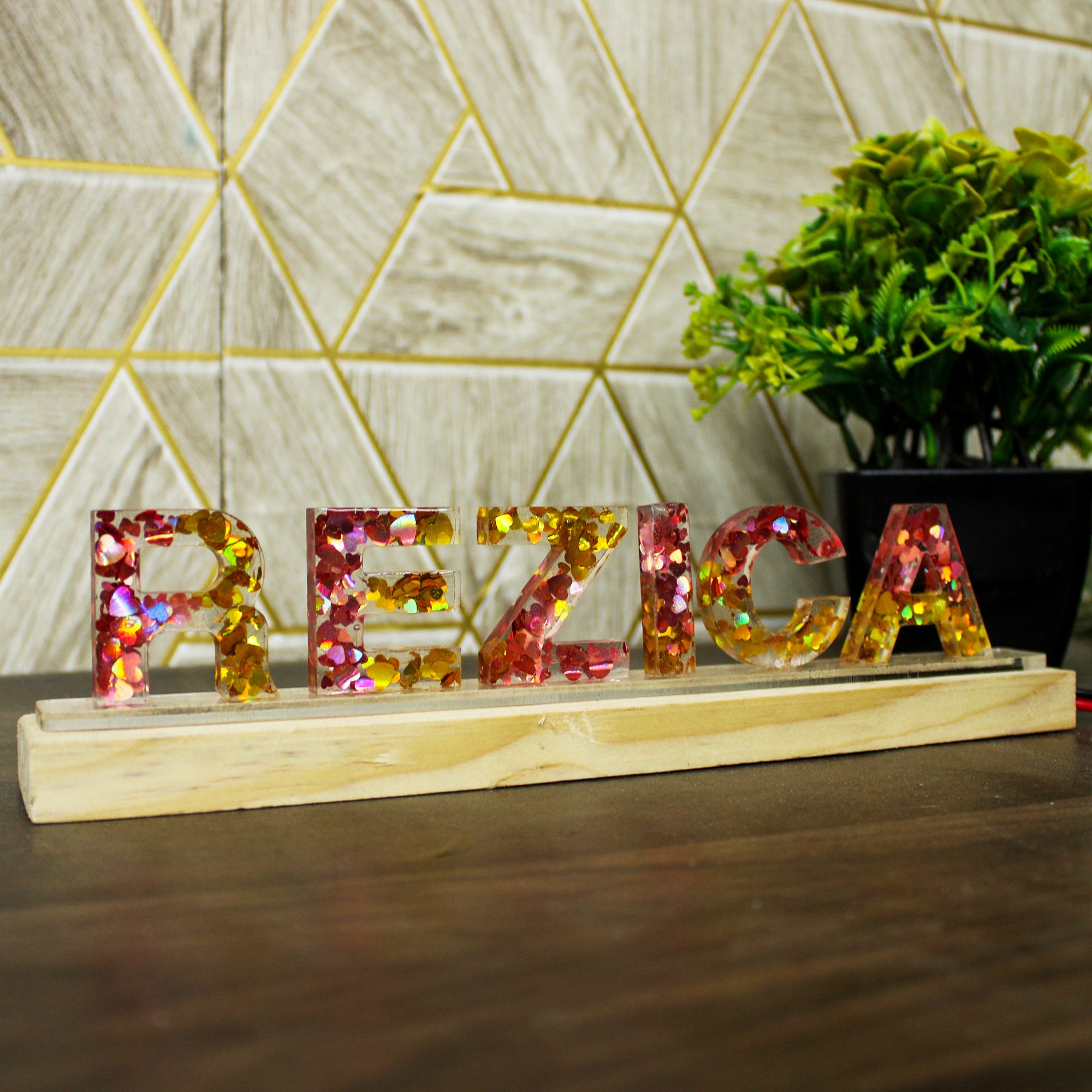 Rezica™ Led Name Lamp with Pinewood Stand