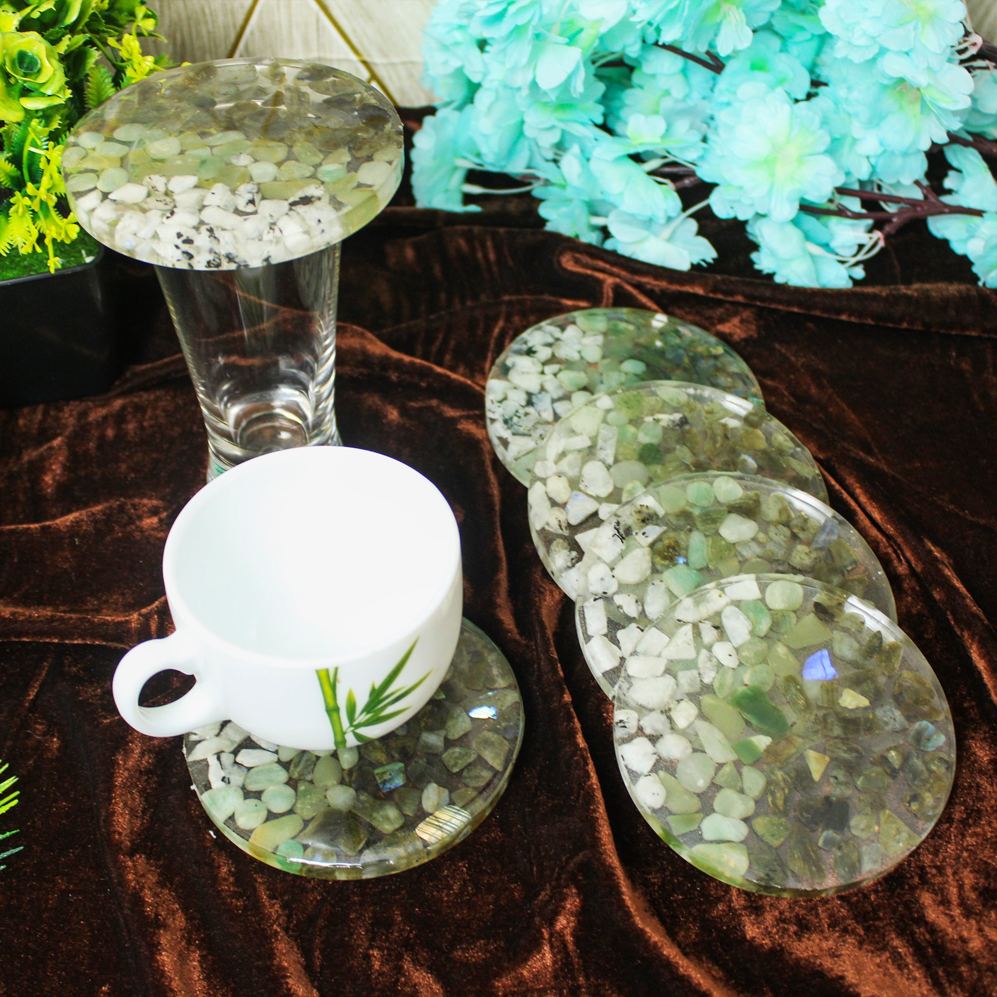 Earthen Elegance Premium Stone Resin Coaster Set