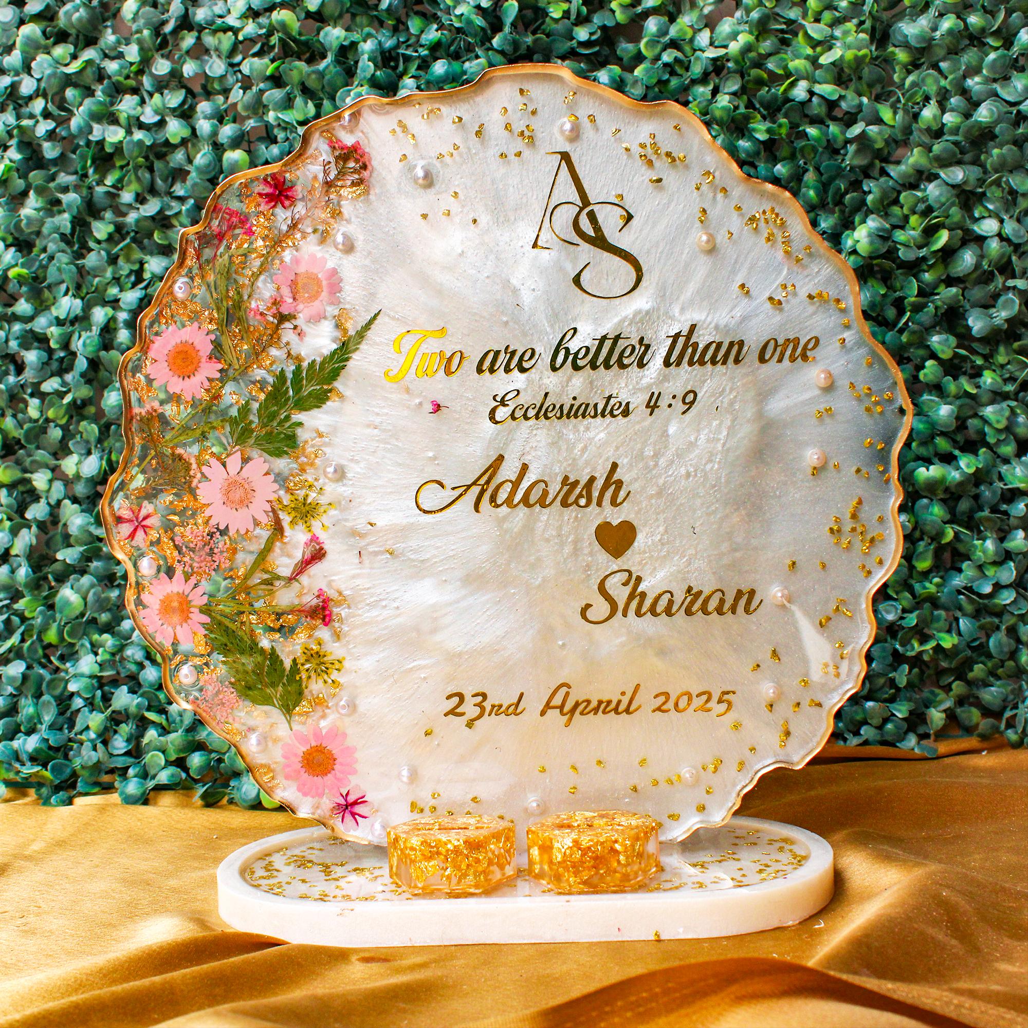 Rezica™ Royal Resin Wedding Engagement Ring Platter (White N Pink Themed Stand)