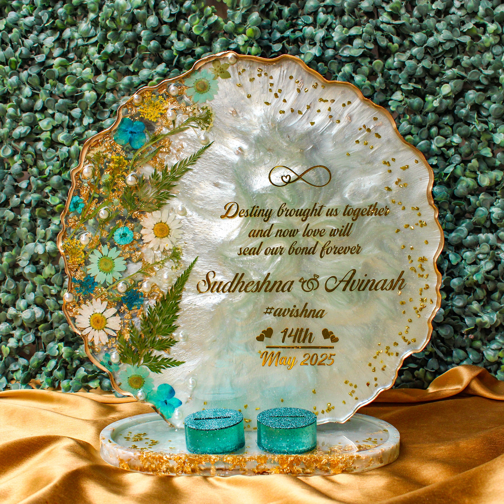 Rezica™ Royal Resin Wedding Engagement Ring Platter (Aqua Themed Stand)
