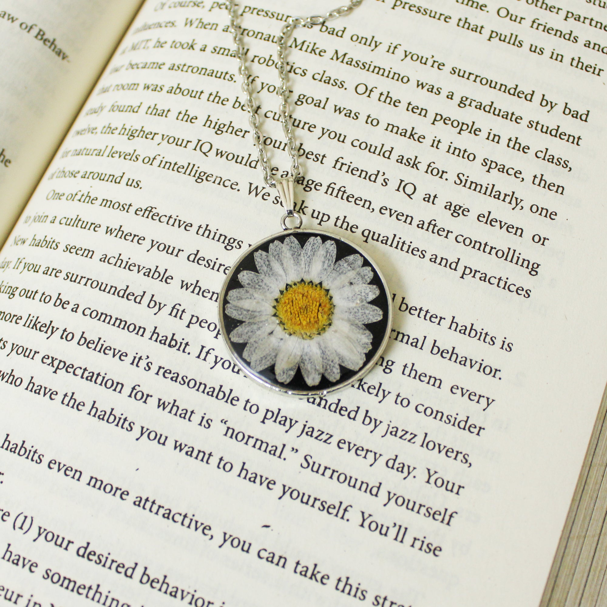 Eclipse Black Real Dried Daisy Flower Necklace