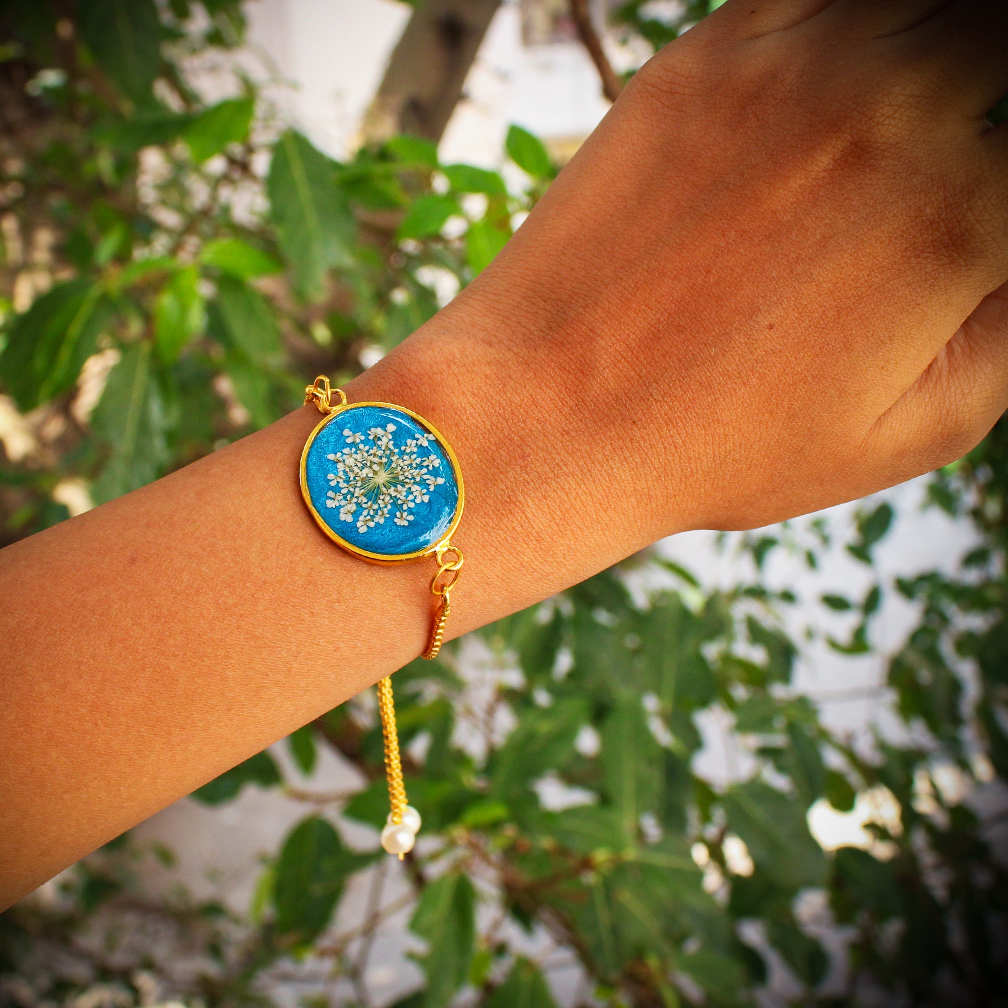 Azure Dawn Real Dried Sundrop Flower Bracelet (Adjustable)