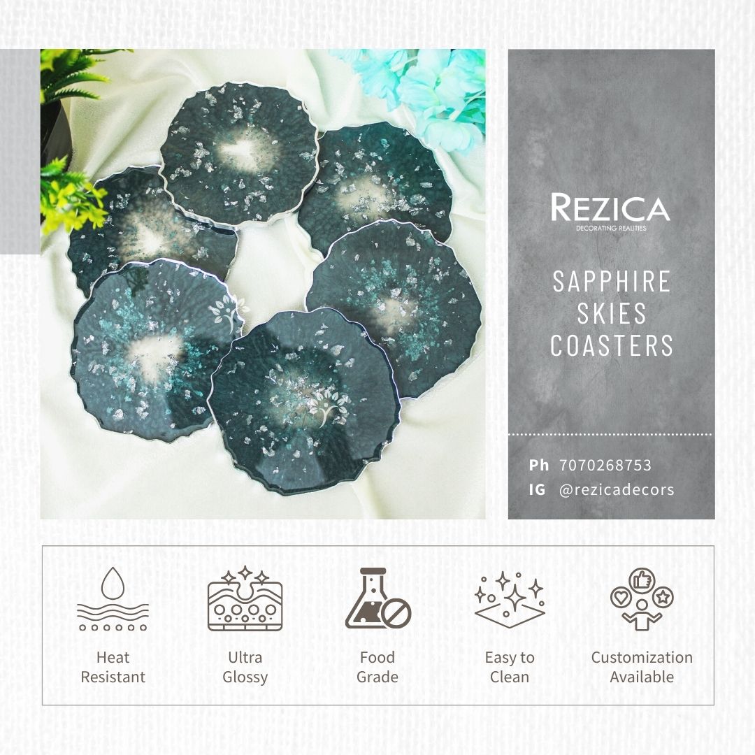 Sapphire Skies Premium Resin Coasters Set