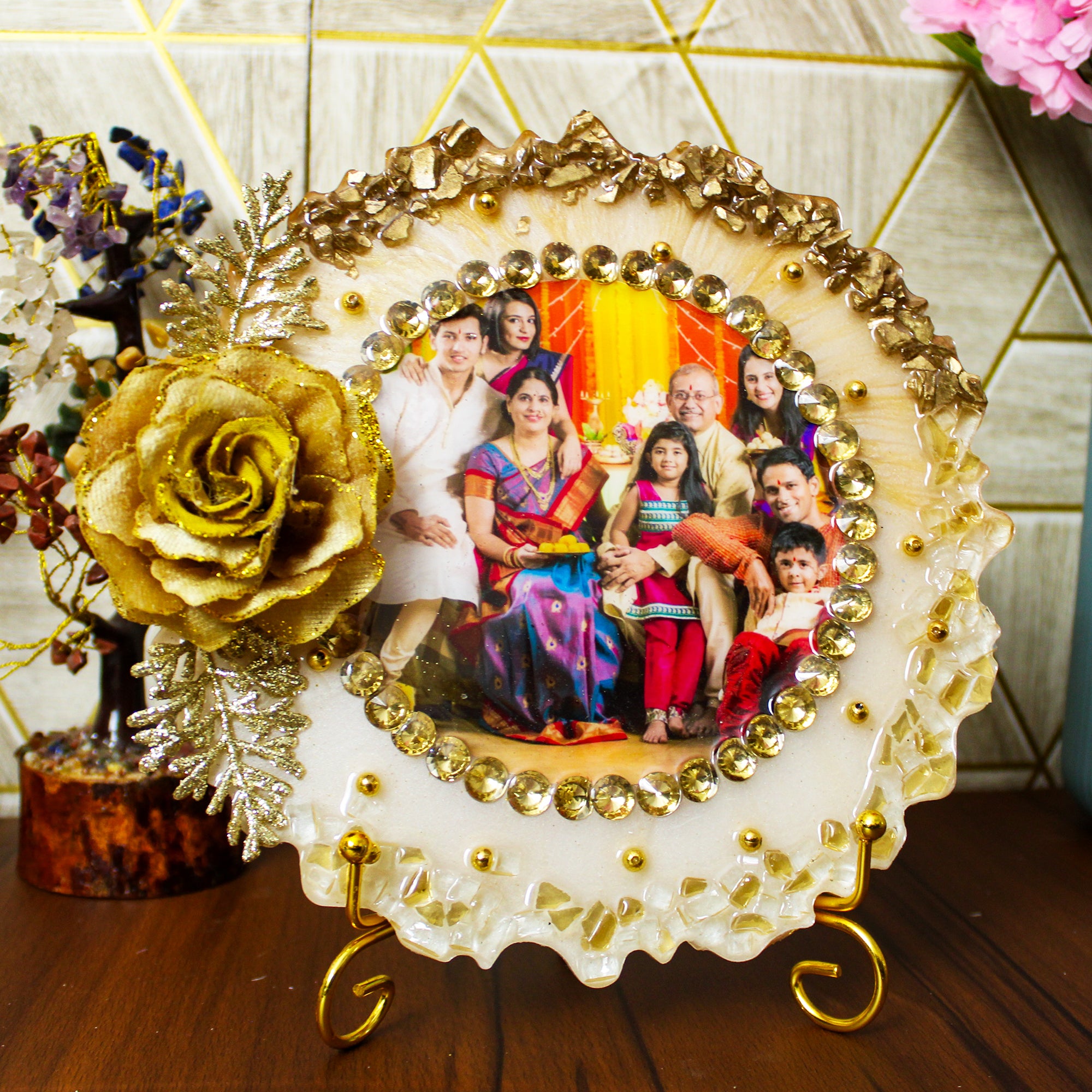 Majestic Goldstone Customized Photo Frame 8 Inches with Golden Metal Stand