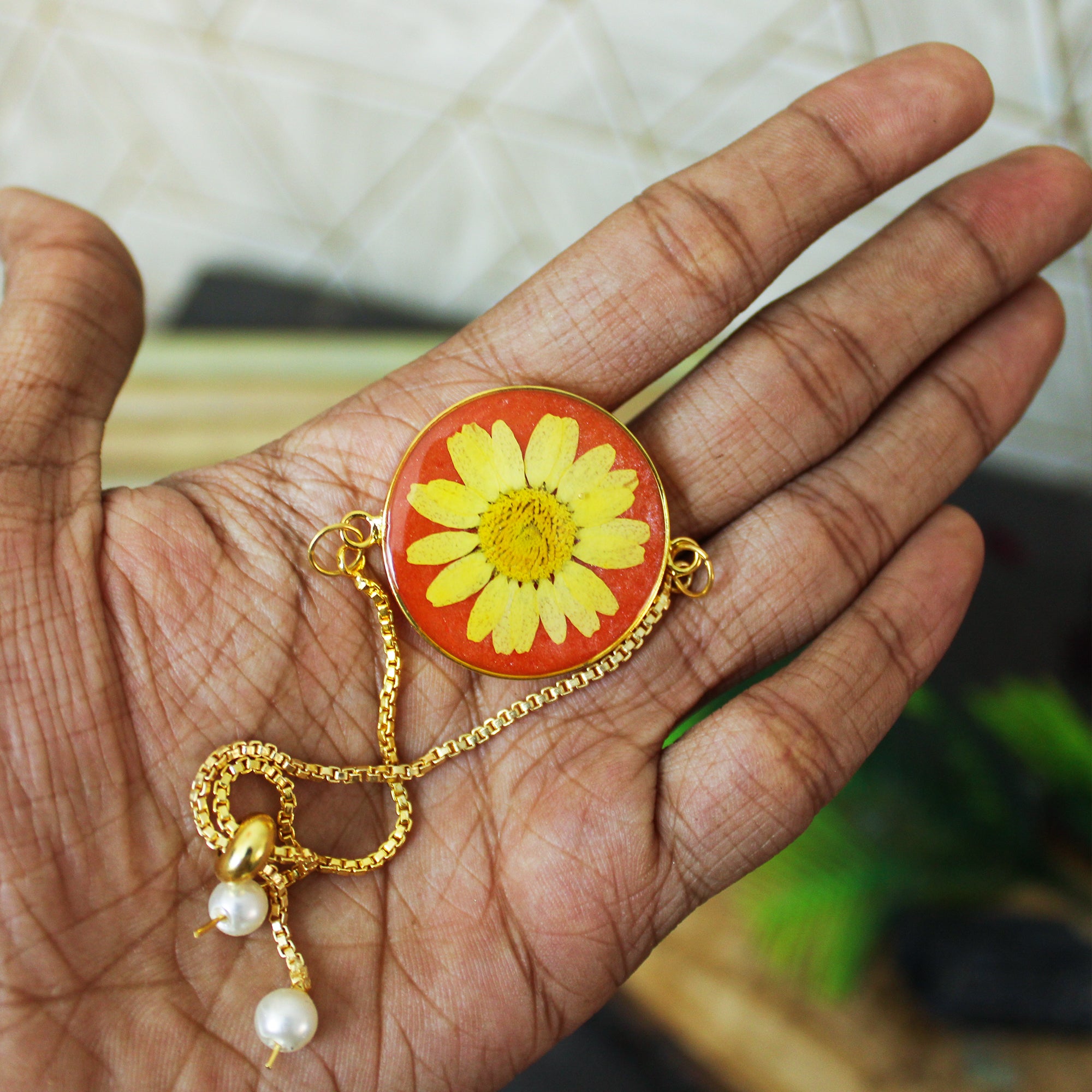 Sunbeam Petal Bracelet with Real Daisy Flower