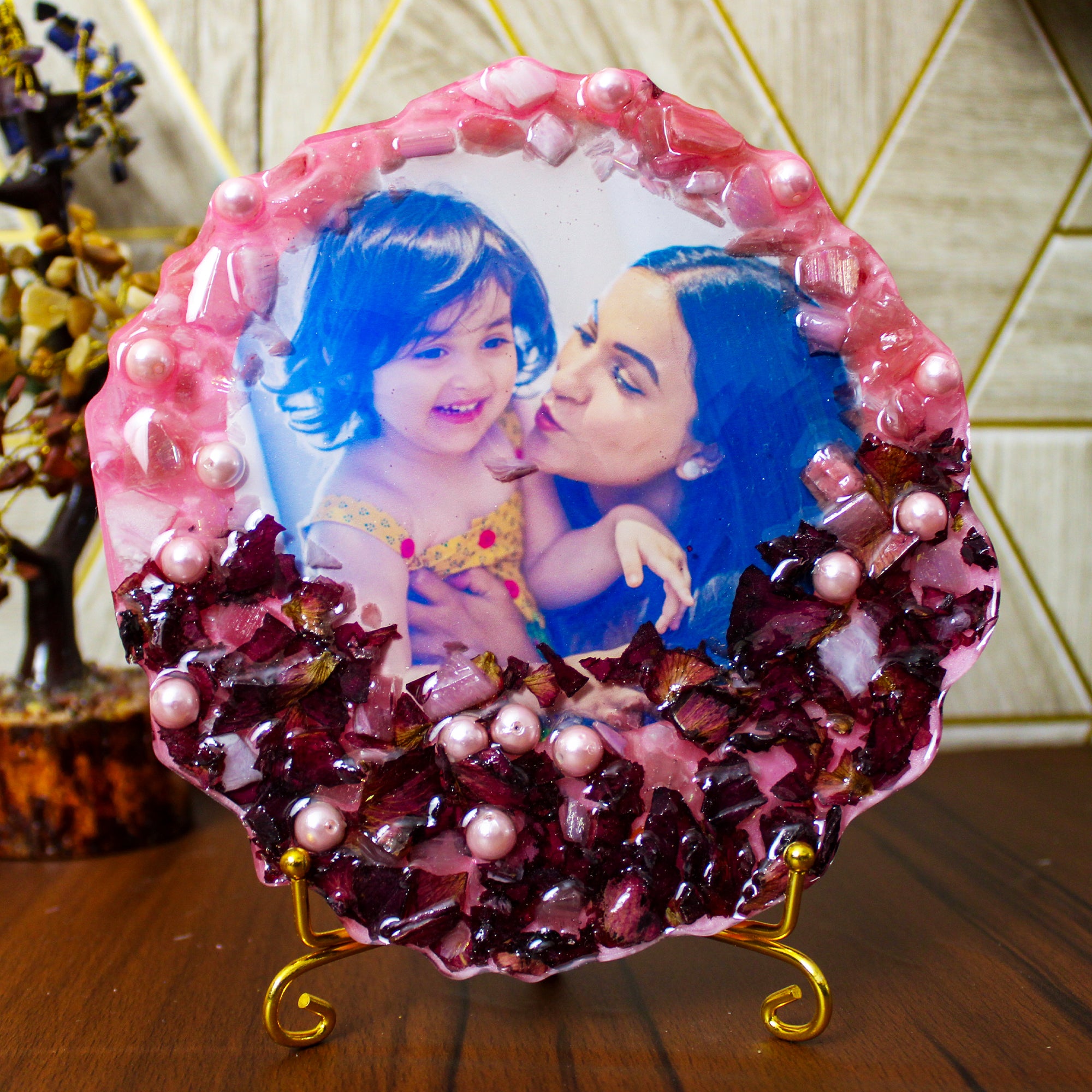 Petal Pink Perfection Rose Preserved Photo Frame 6 Inches with Golden Stand