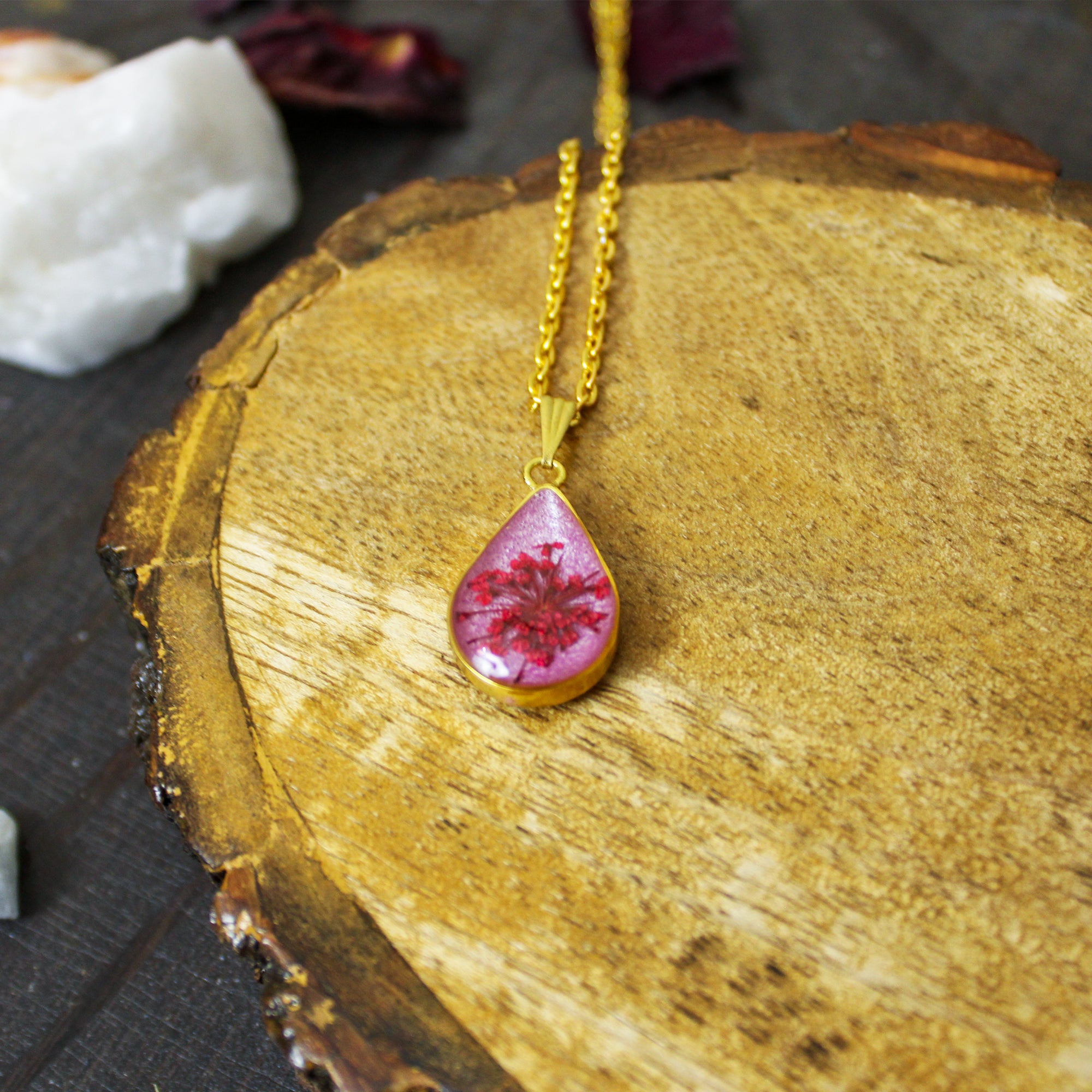 Roseate Meadow Pendant with Real Sundrop Flowers