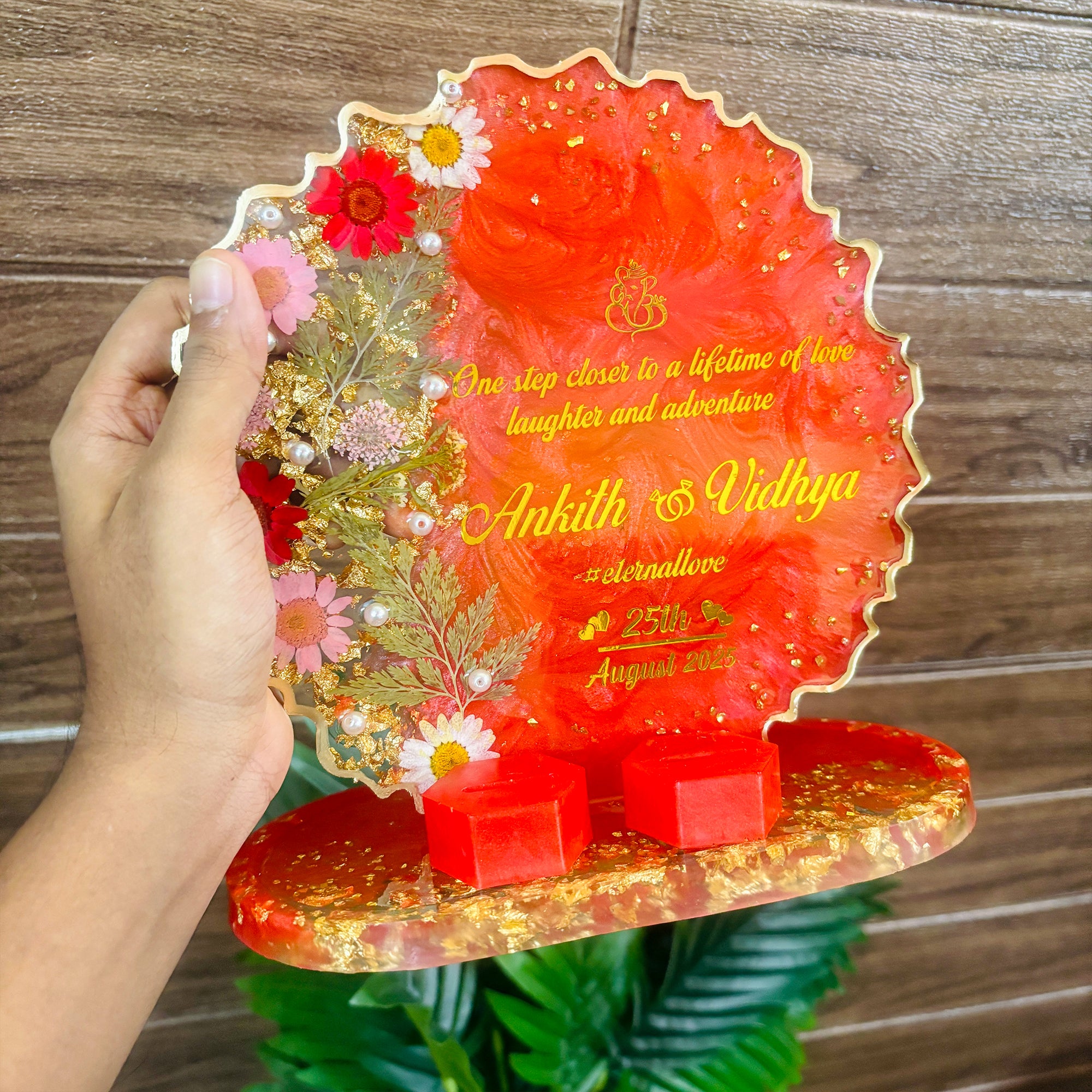 Rezica™ Royal Resin Wedding Engagement Ring Platter (Red Themed)