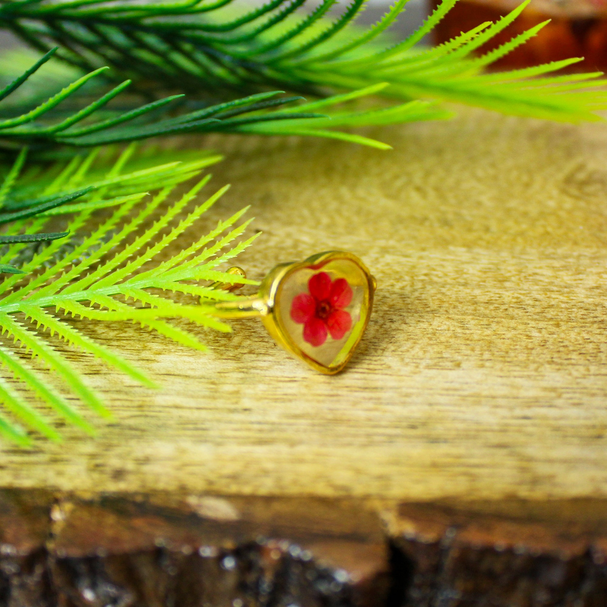 Ruby Prism Plum Blossom Ring with Real Plum Flower