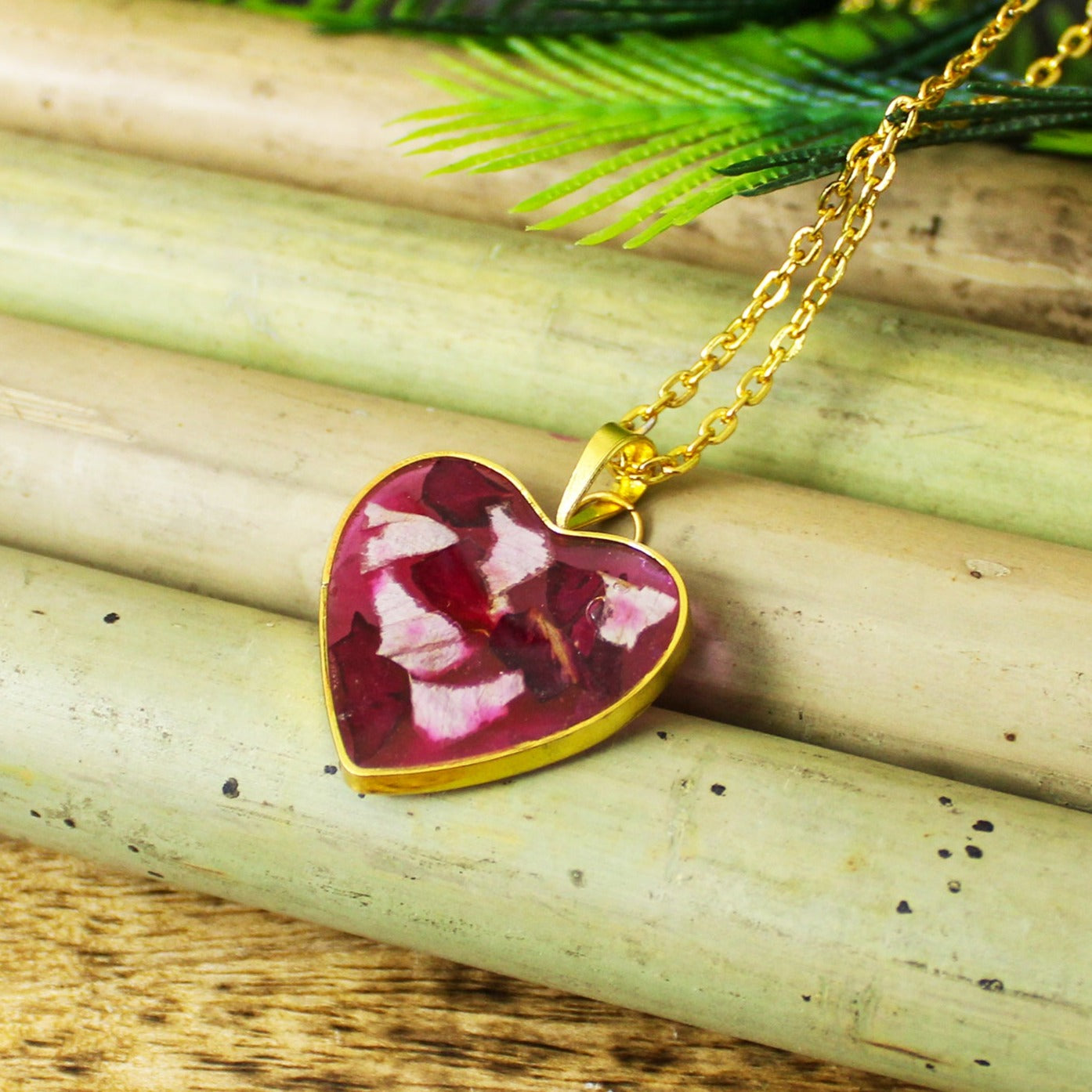 Love's Embrace Rose Necklace with Real Rose Petals