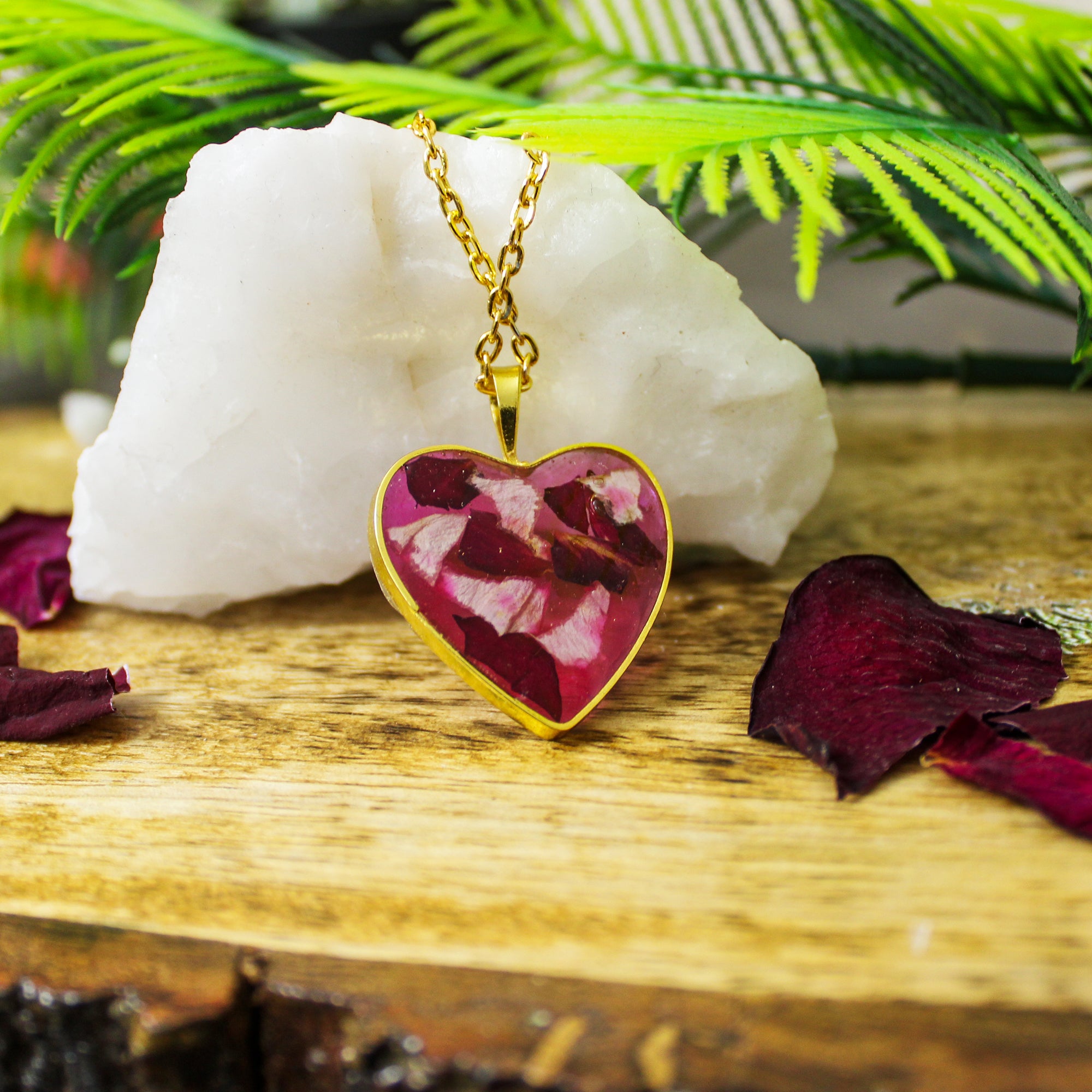 Love's Embrace Rose Necklace with Real Rose Petals