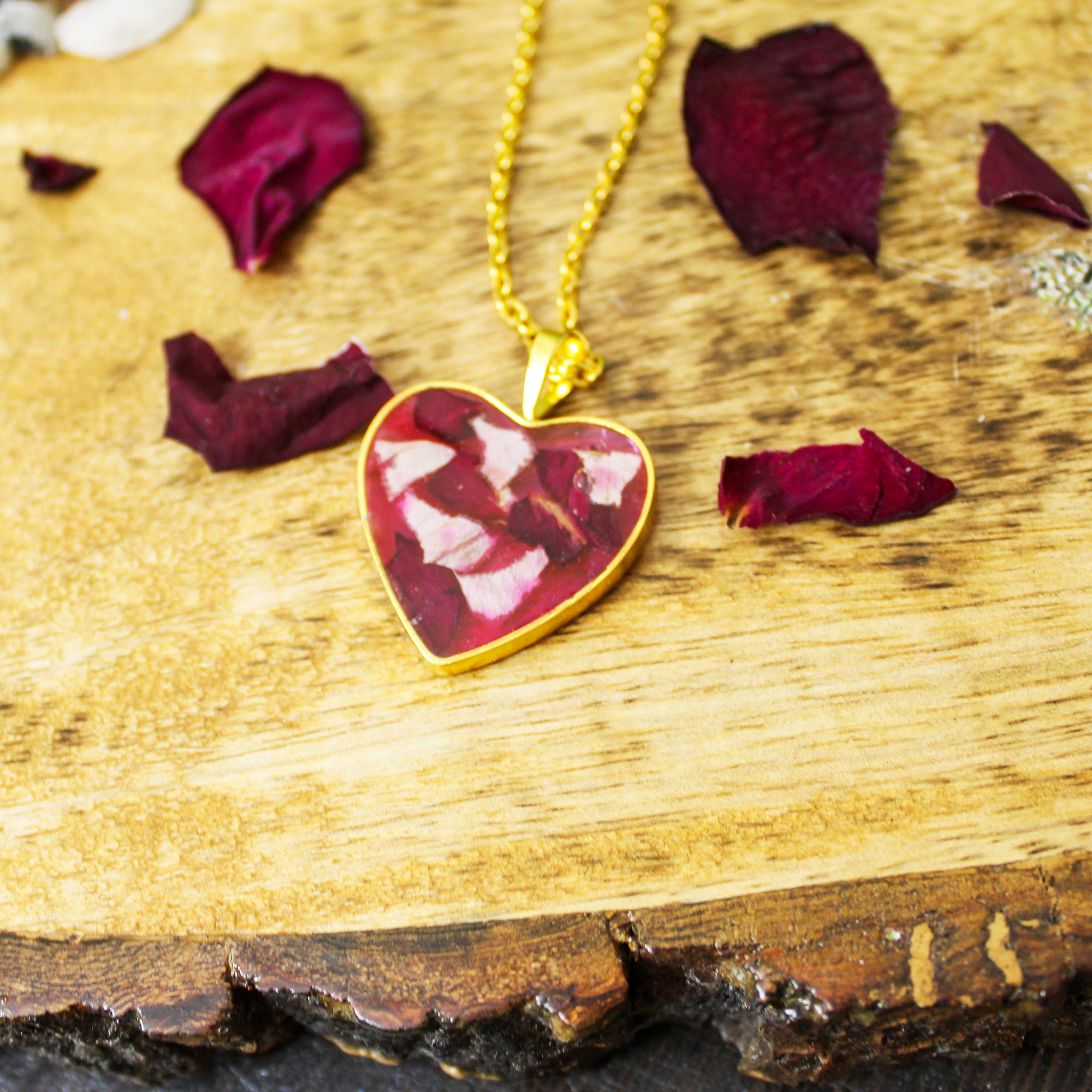 Love's Embrace Rose Necklace with Real Rose Petals