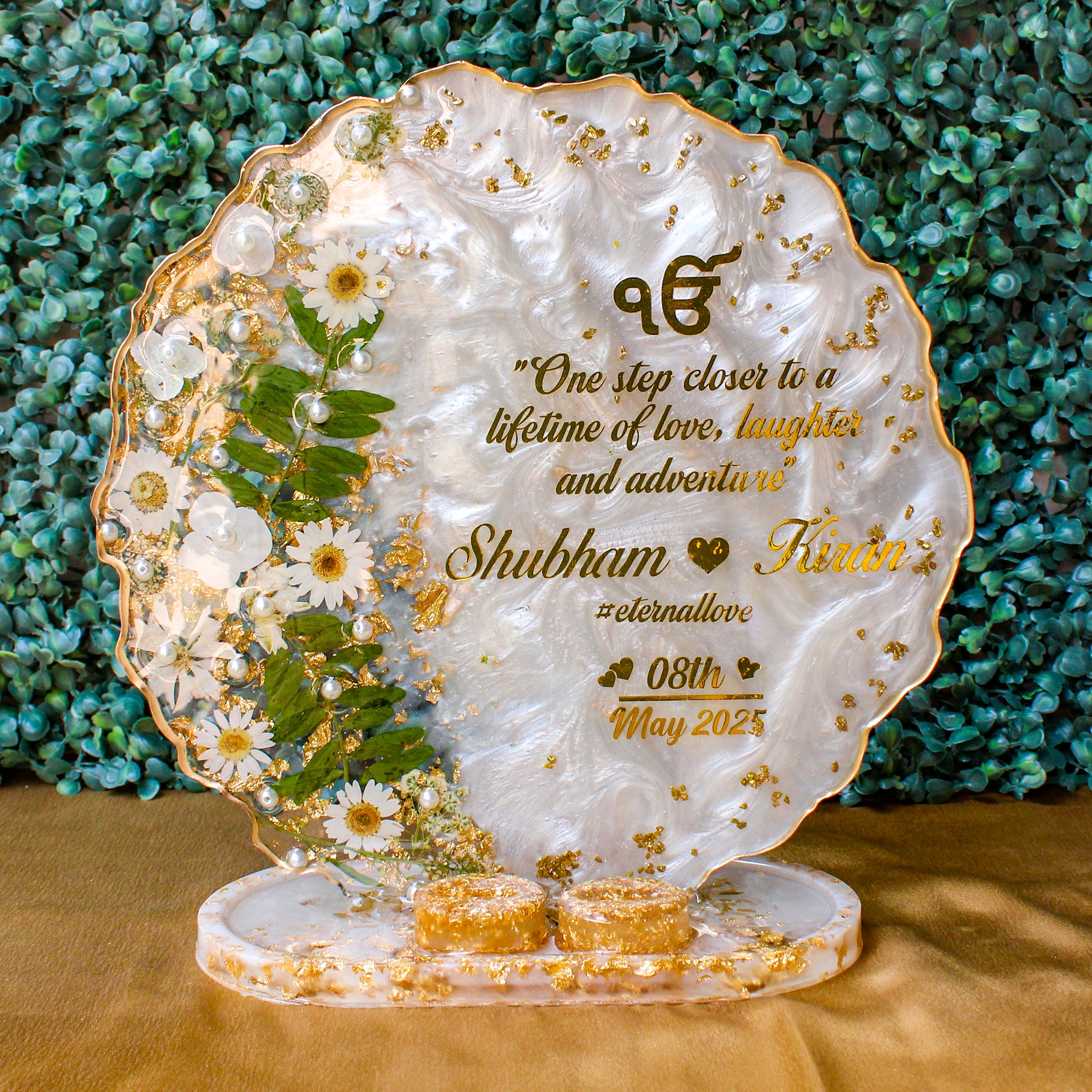 Rezica™ Royal Resin Wedding Engagement Ring Platter (White Floral Themed Stand)